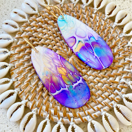 Art Earrings Purple Turquoise Gold Dangle