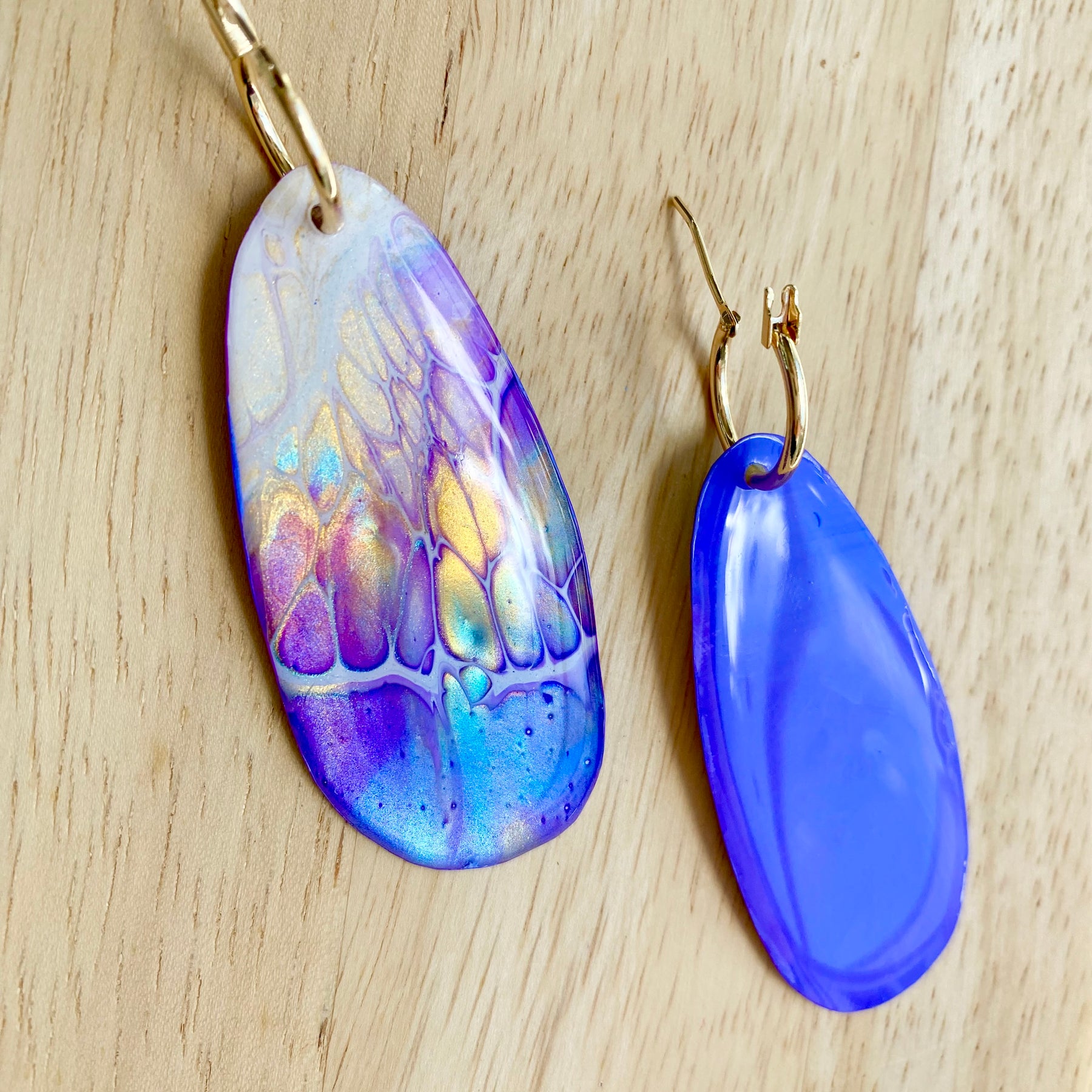 Art Earrings Purple Turquoise Gold Dangle