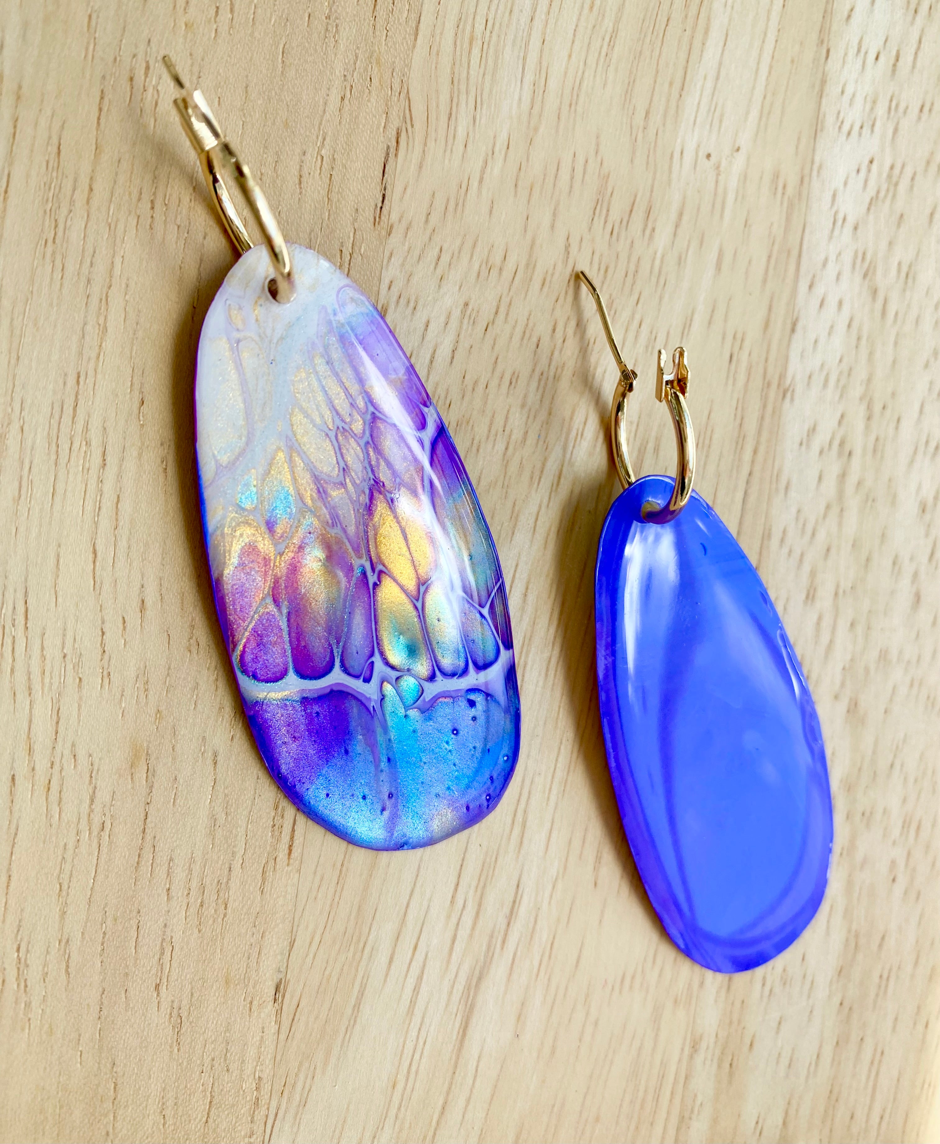 Art Earrings Purple Turquoise Gold Dangle