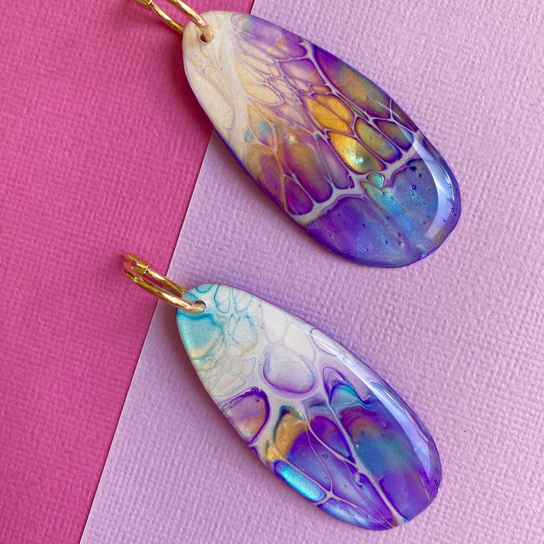 Art Earrings Purple Turquoise Gold Dangle