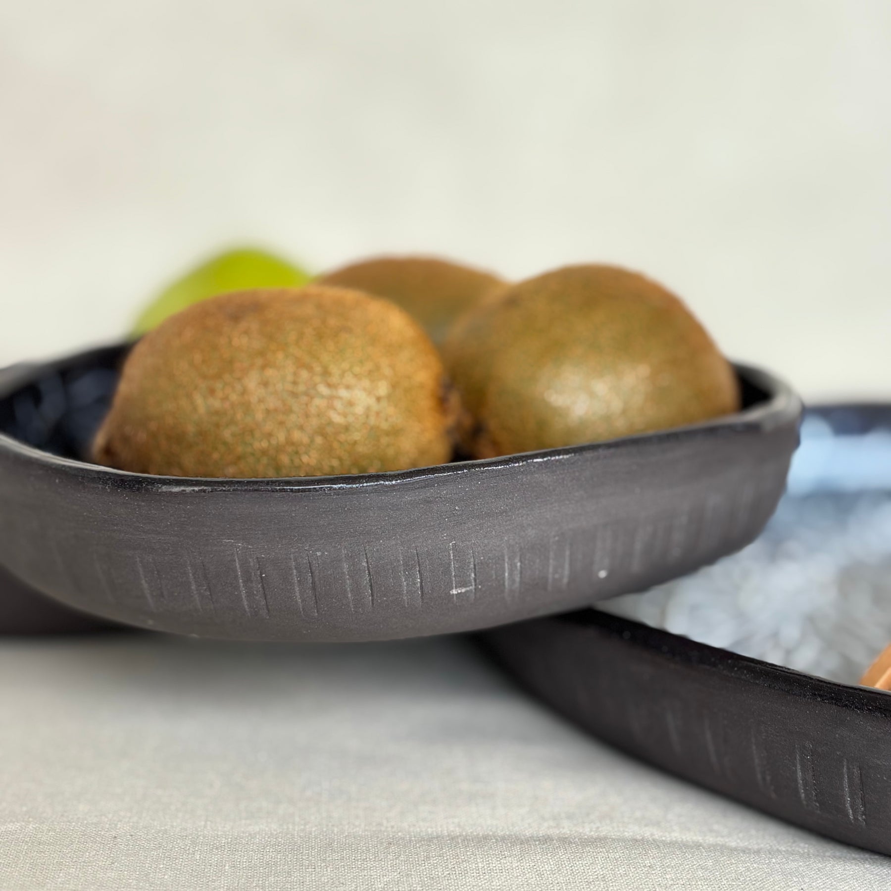 Contemporary Handmade Ceramic Bowl | All Purpose Blate | Black Clay Slab Built | Irregular Shape | Floral