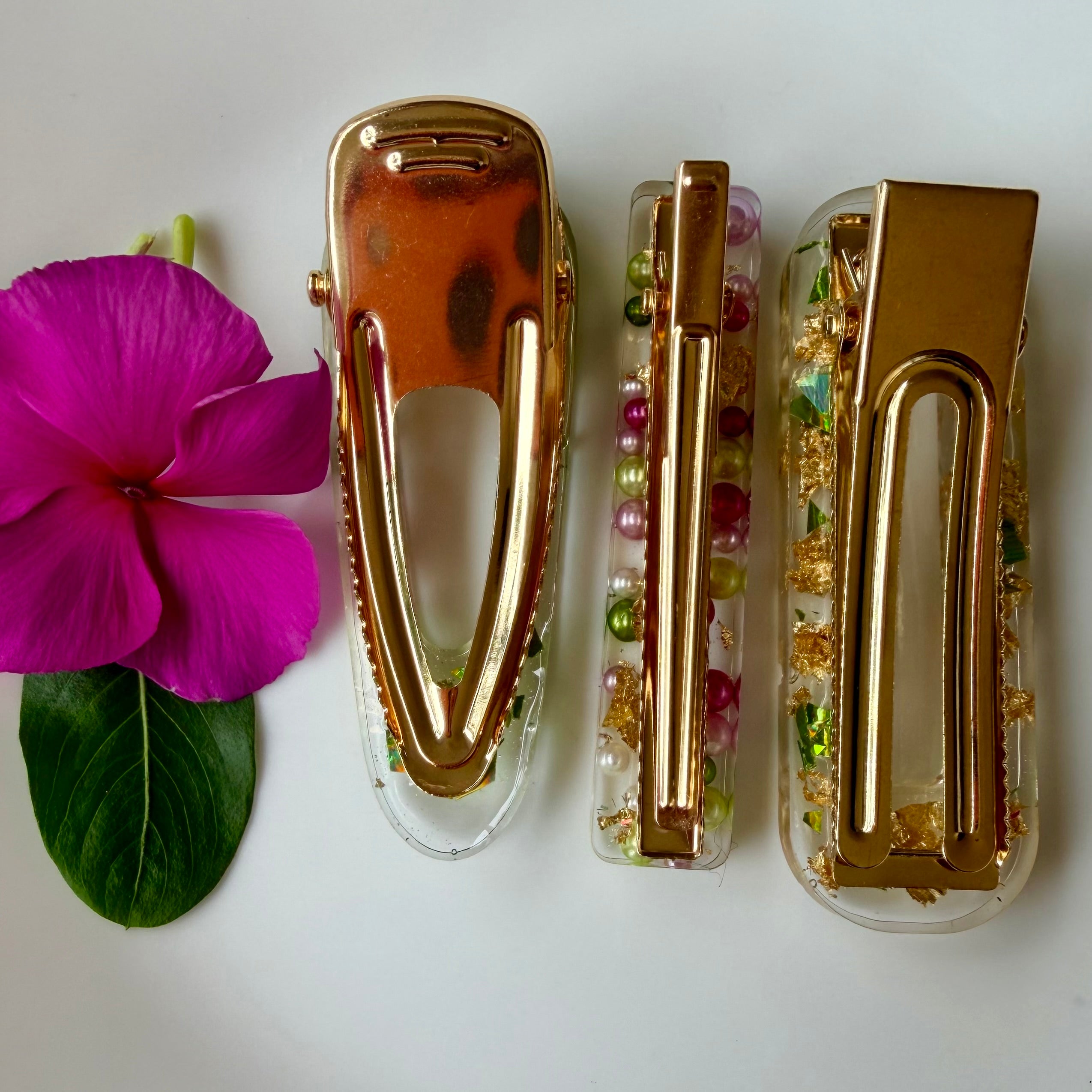 Lime Green And Gold Hair Clips
