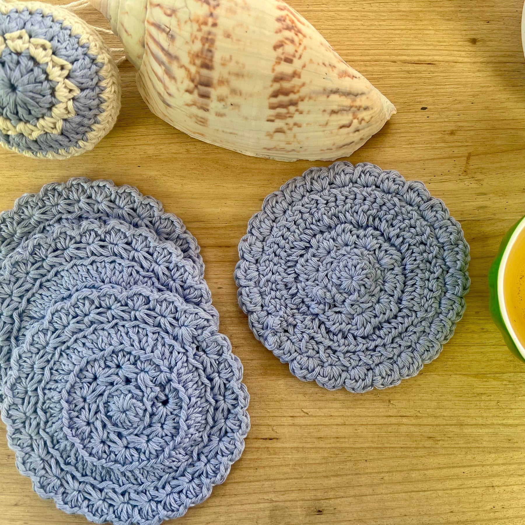 Crochet Coasters Set of 4, Cotton Mandala Coasters, Coastal Boho Home Decor