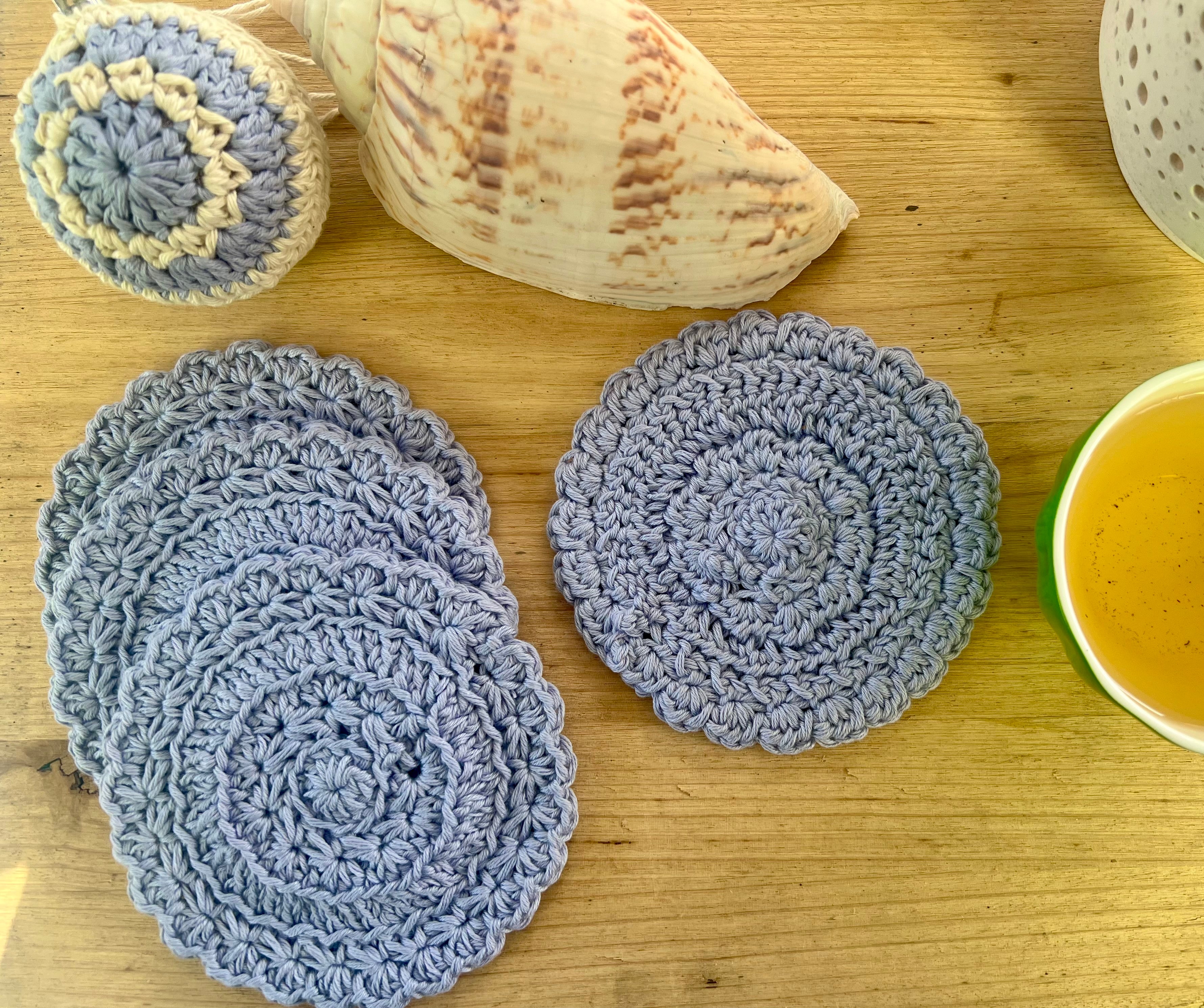 Crochet Coasters Set of 4, Cotton Mandala Coasters, Coastal Boho Home Decor