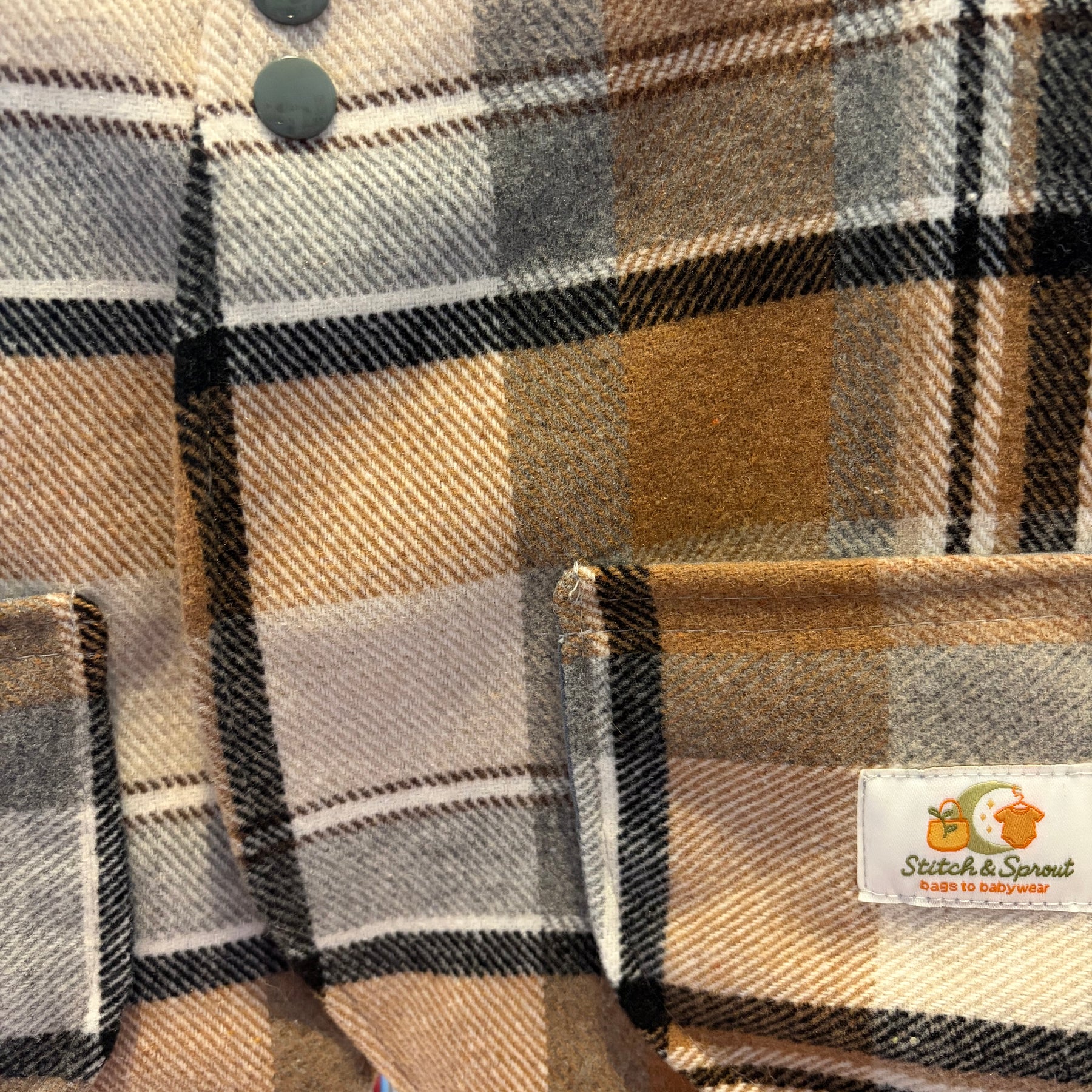 Handmade Brown/Grey/Cream Plaid Cotton Flannelette Vest | Fully Lined Children’s Winter Vest Size 2