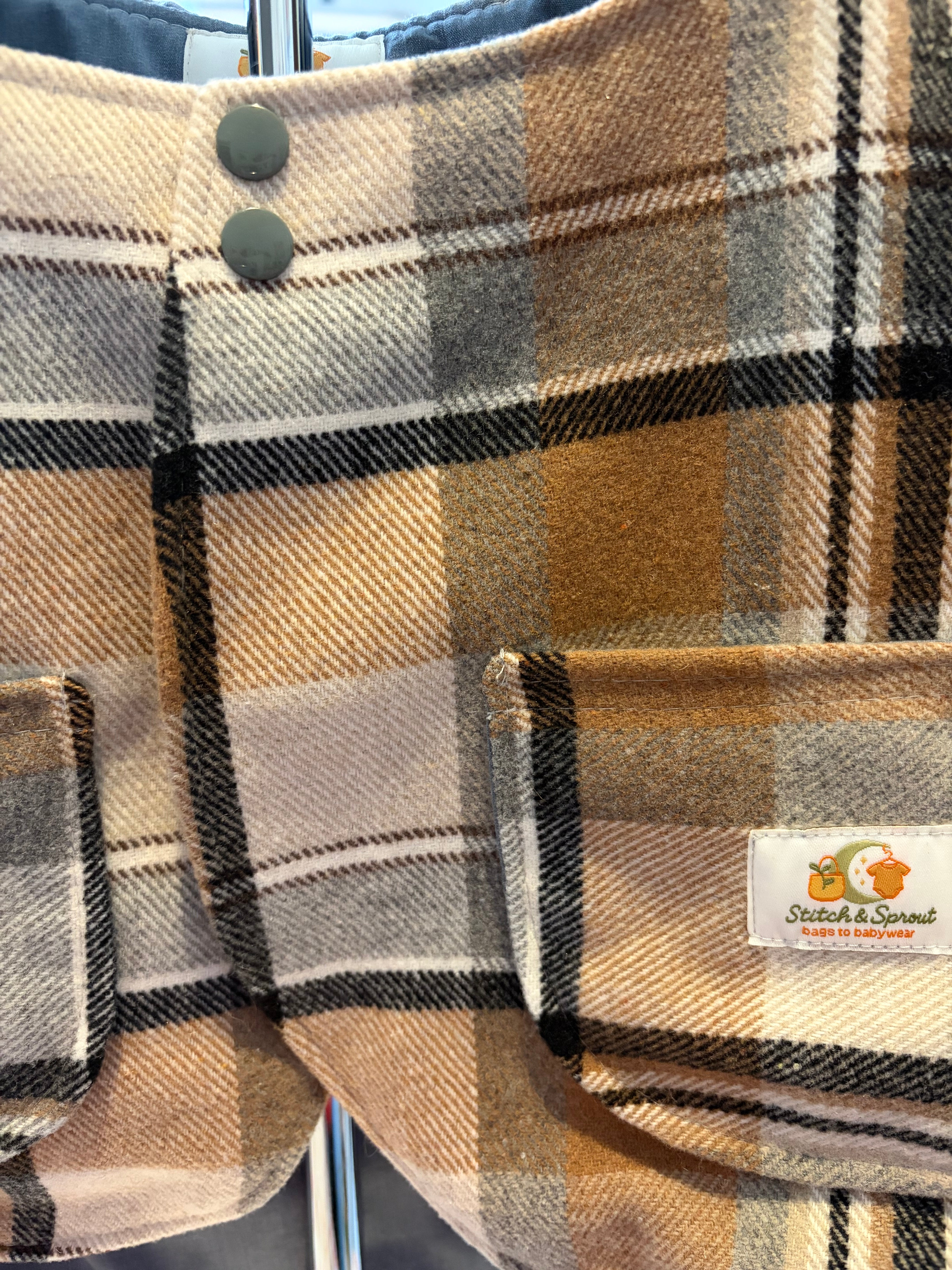 Handmade Brown/Grey/Cream Plaid Cotton Flannelette Vest | Fully Lined Children’s Winter Vest Size 2