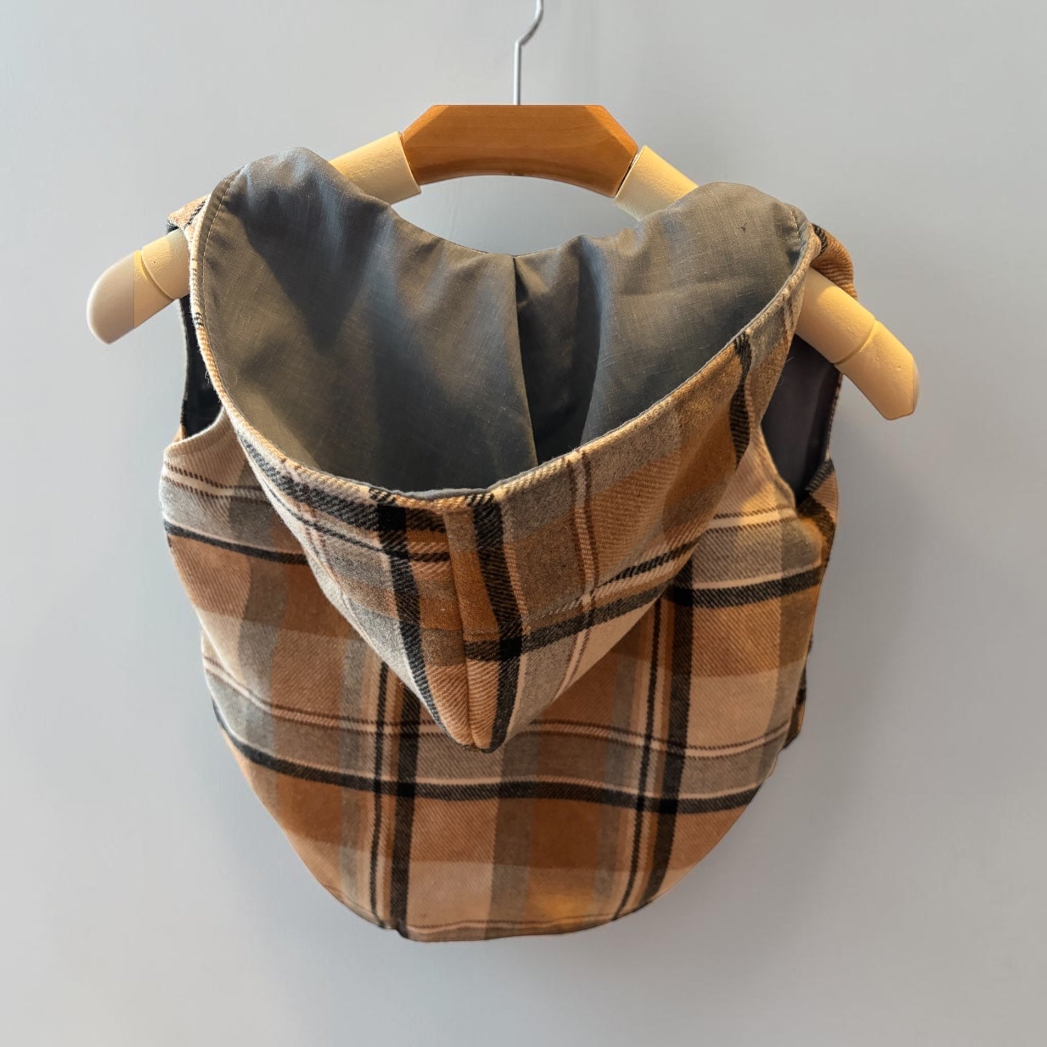 Handmade Brown/Grey/Cream Plaid Cotton Flannelette Vest | Fully Lined Children’s Winter Vest Size 2