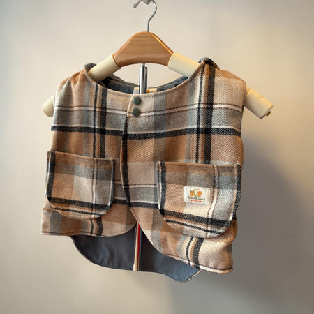 Handmade Brown/Grey/Cream Plaid Cotton Flannelette Vest | Fully Lined Children’s Winter Vest Size 2