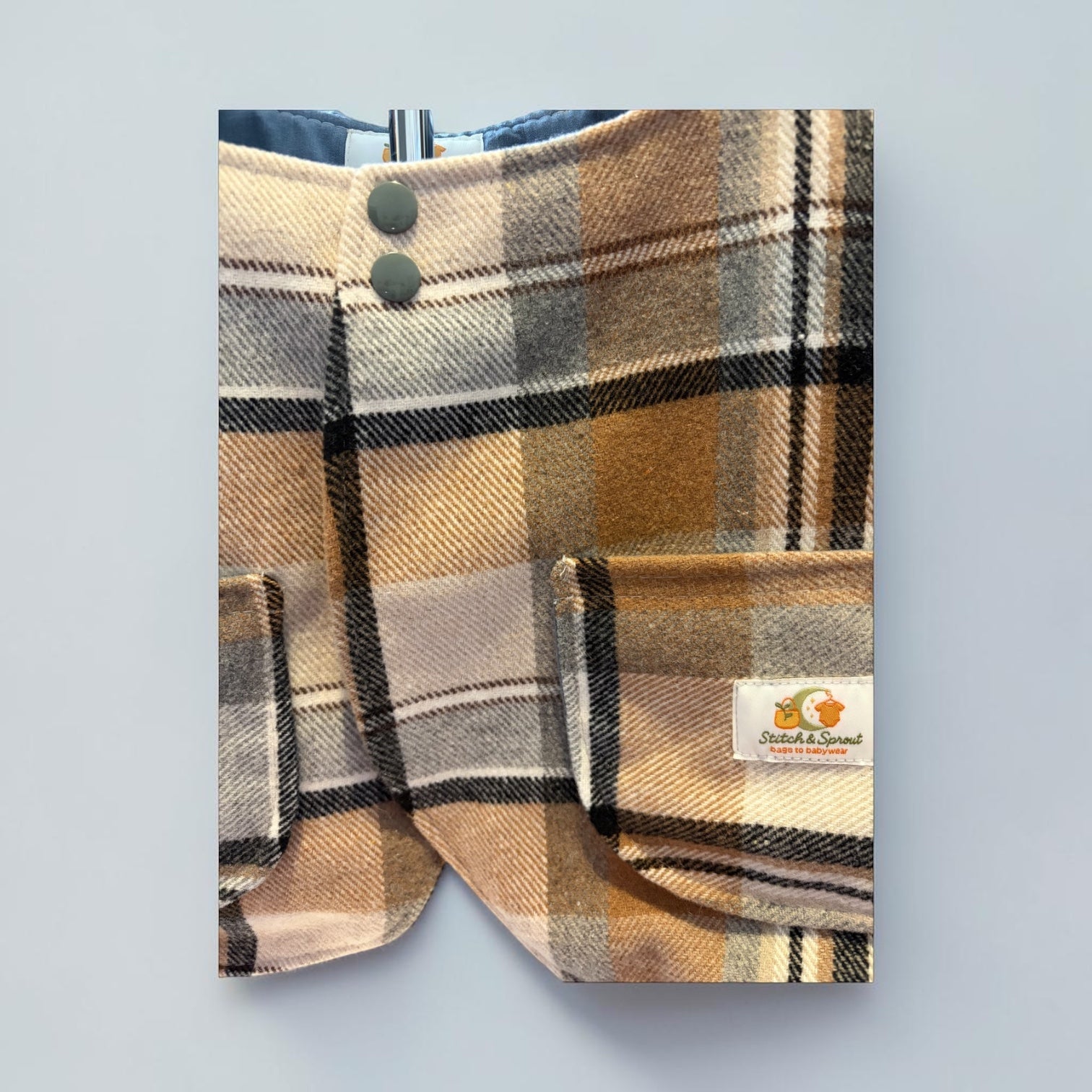 Handmade Brown/Grey/Cream Plaid Cotton Flannelette Vest | Fully Lined Children’s Winter Vest Size 2