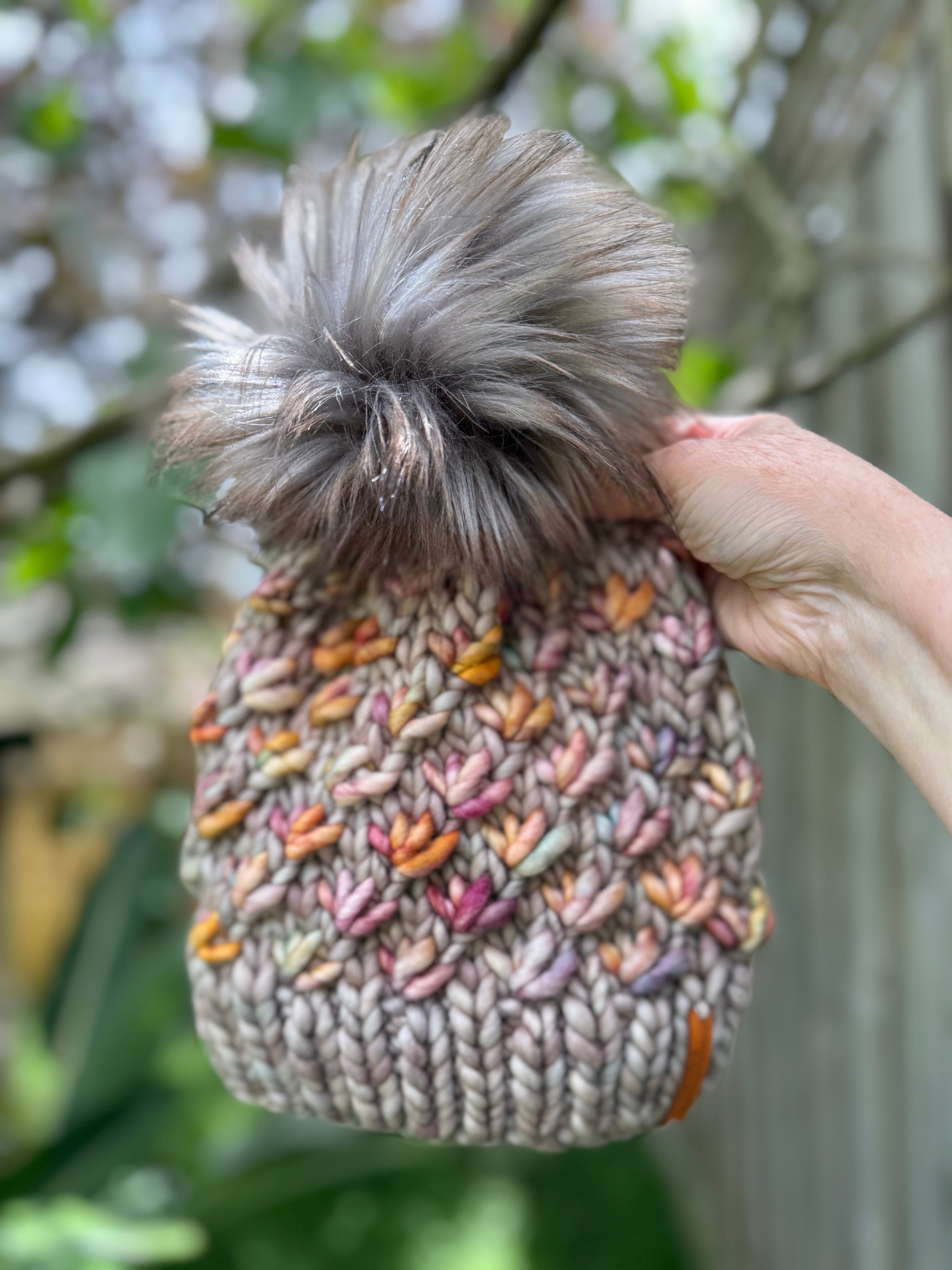 Hand knitted merino beanie, ladies pompom beanie