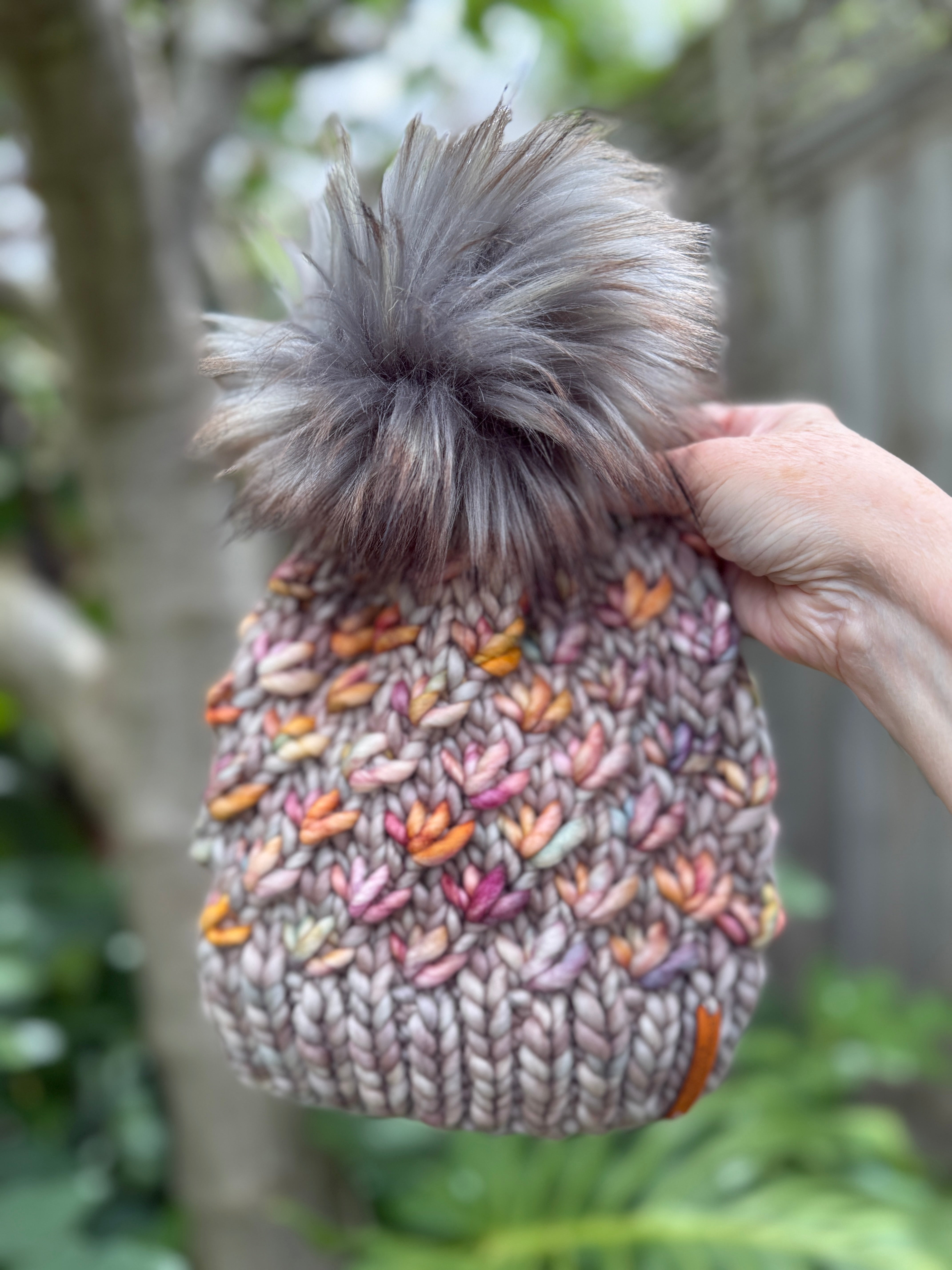 Hand knitted merino beanie, ladies pompom beanie