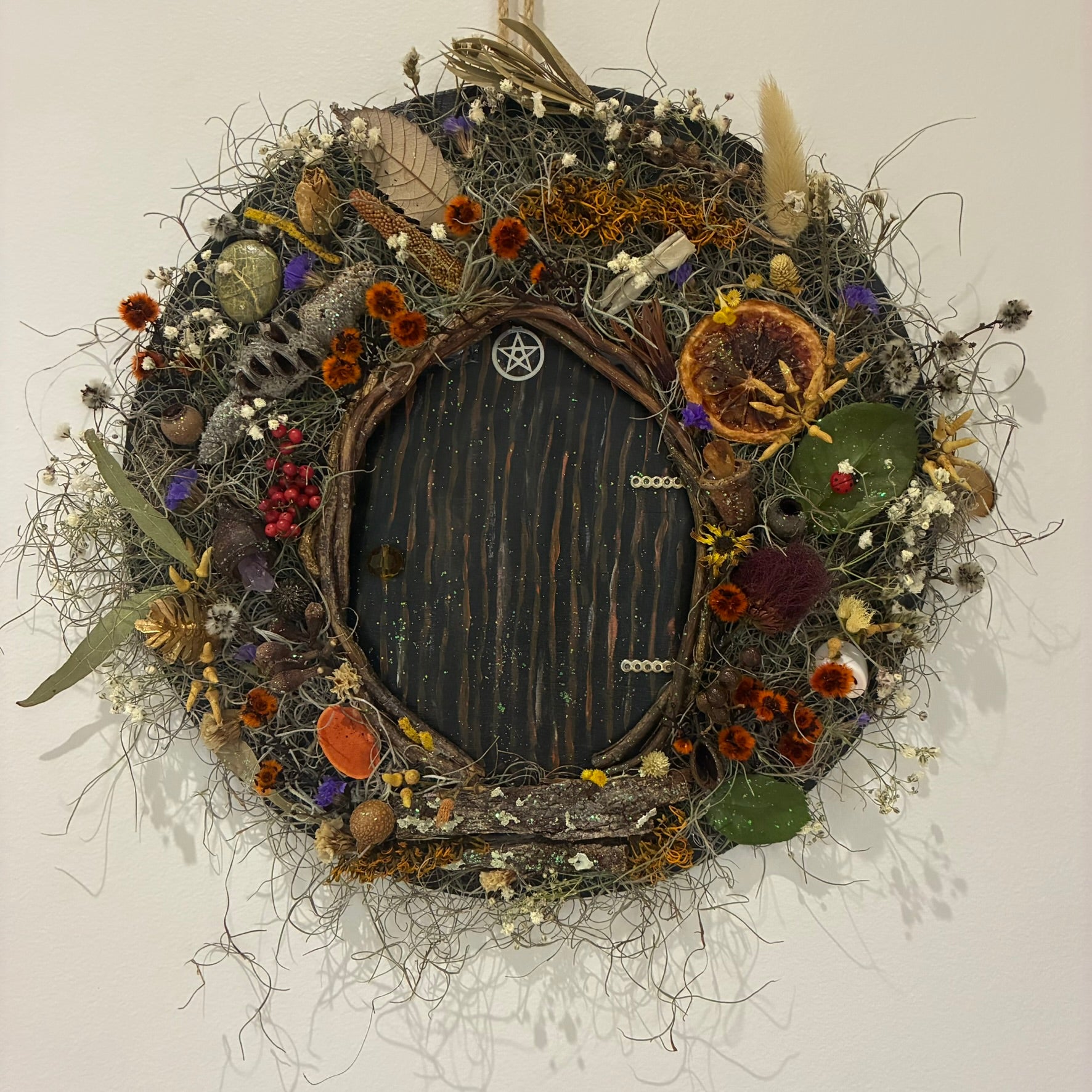 Wreath - Hobbit Faery Door (Black with Pentagram)