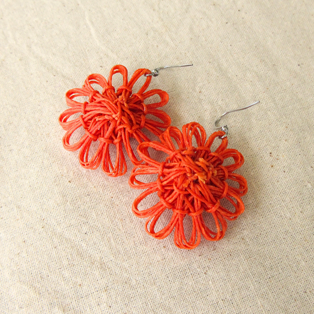 Orange Handmade Flower Earrings - Choose Your Gemstone (Green Aventurine, Carnelian Agate, Hemimorphite)