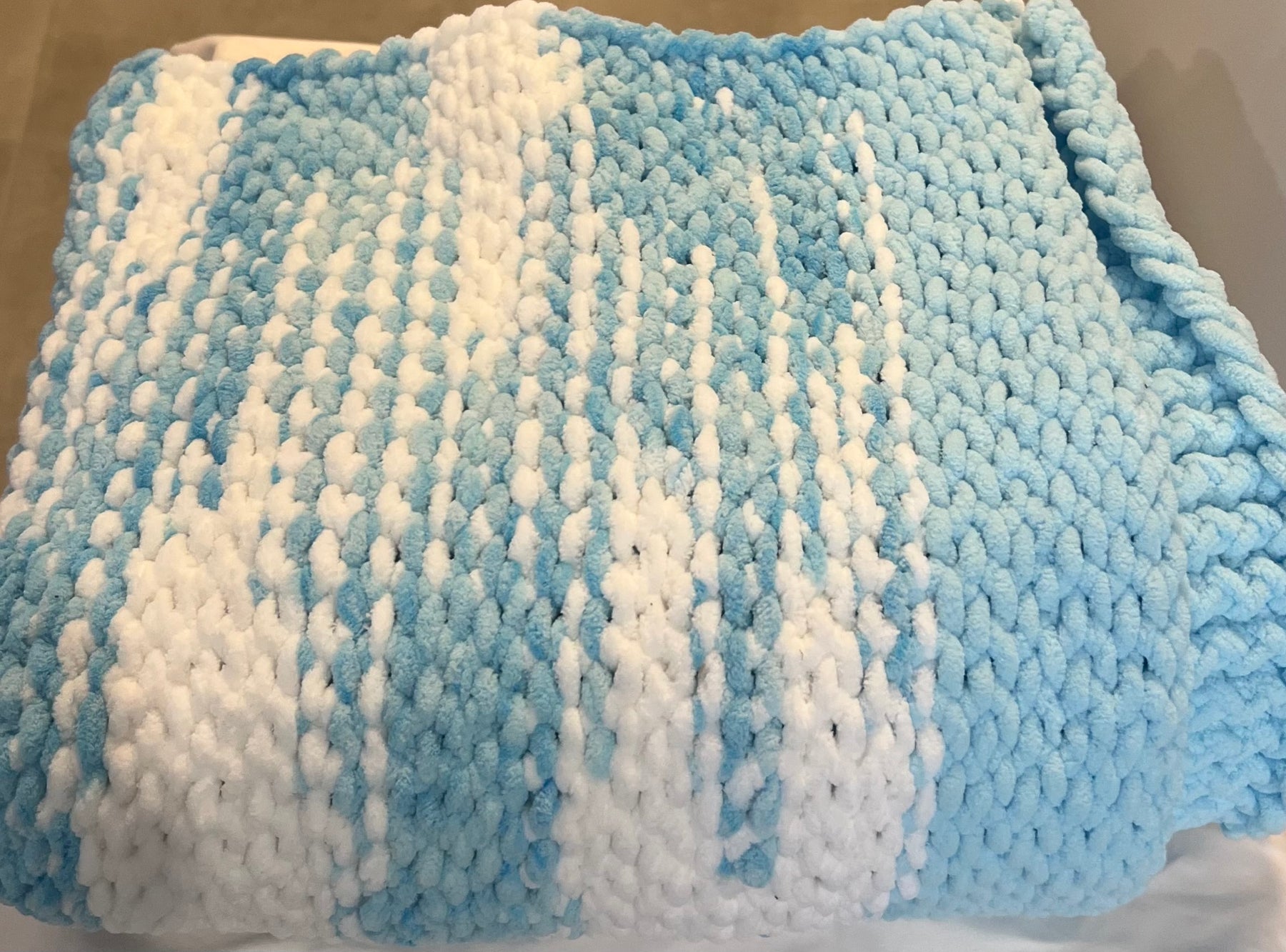Blue and white baby blanket or lap blanket