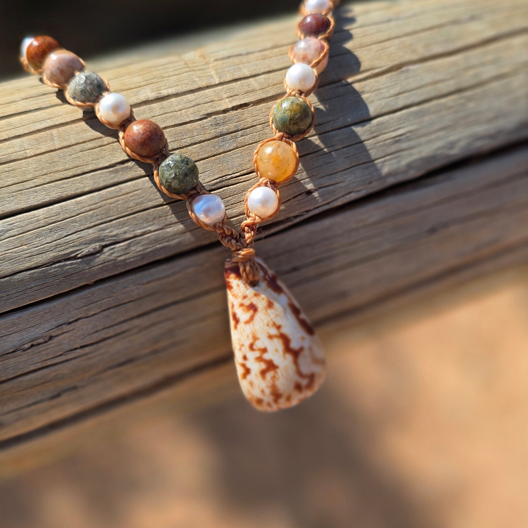 Cone Shell with Rare Ocean Agate & Pearl Necklace