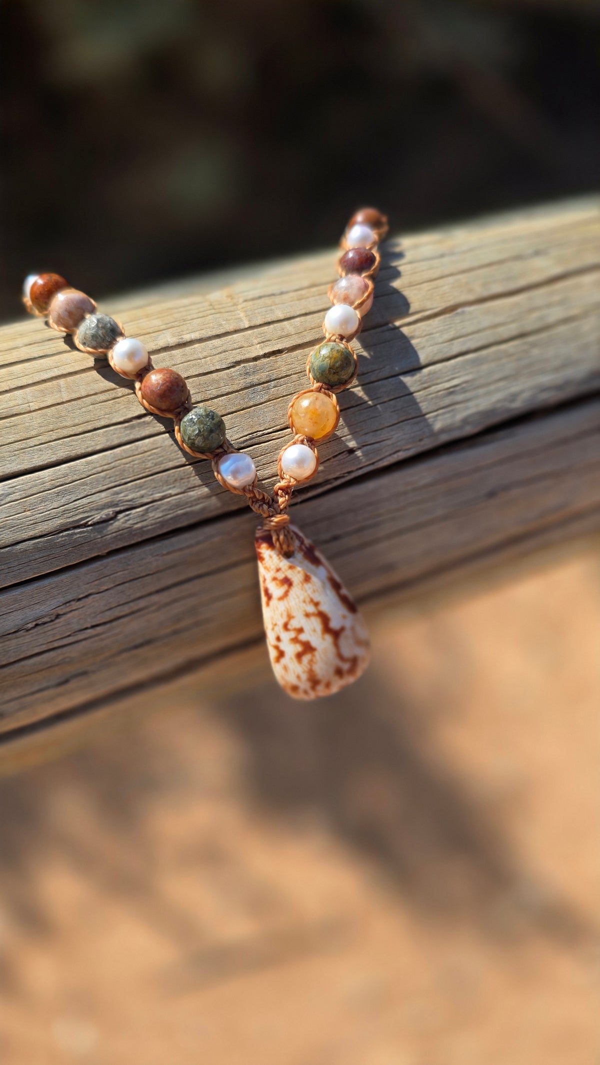 Cone Shell with Rare Ocean Agate & Pearl Necklace