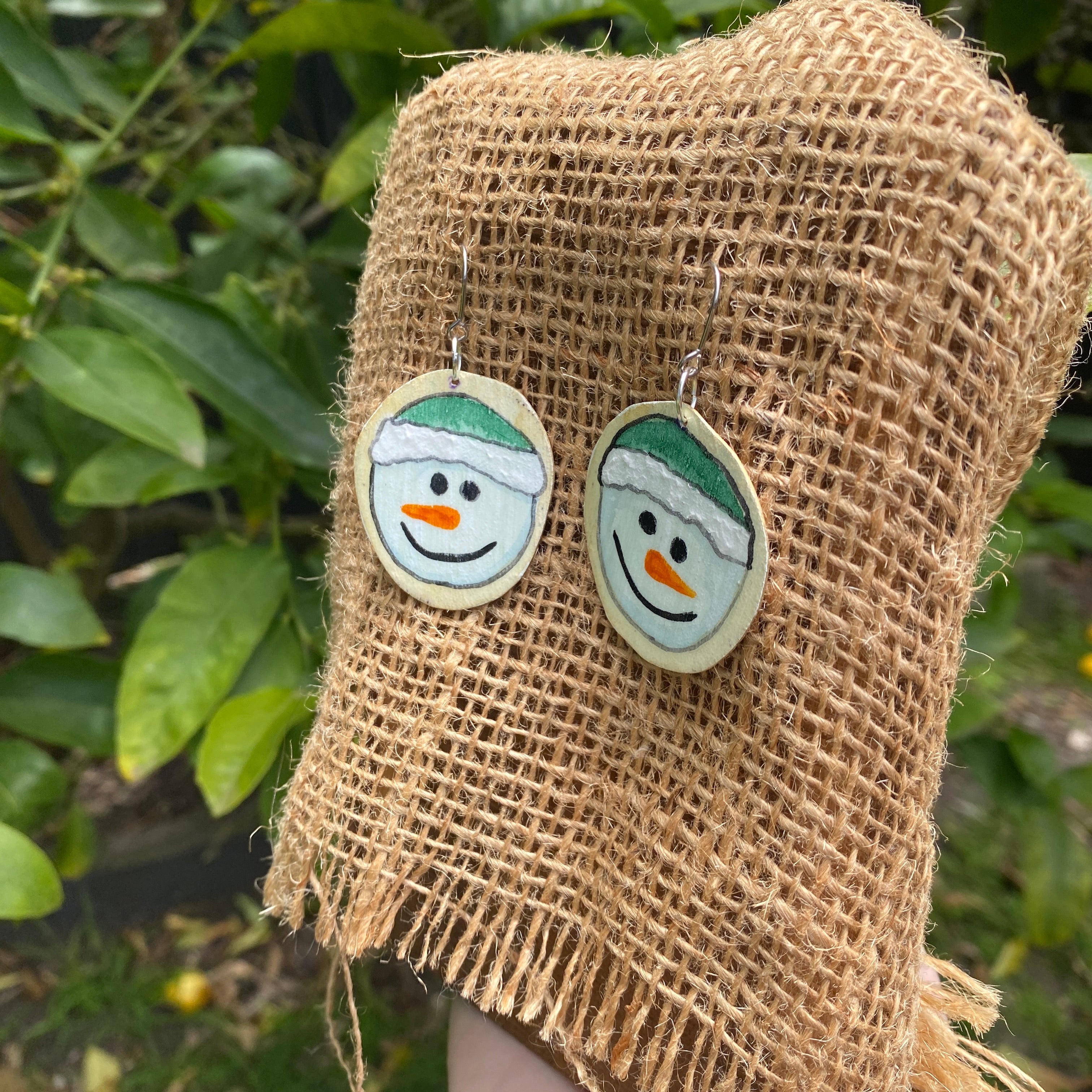 Snowman Earrings – Hand-painted Brass Jewellery