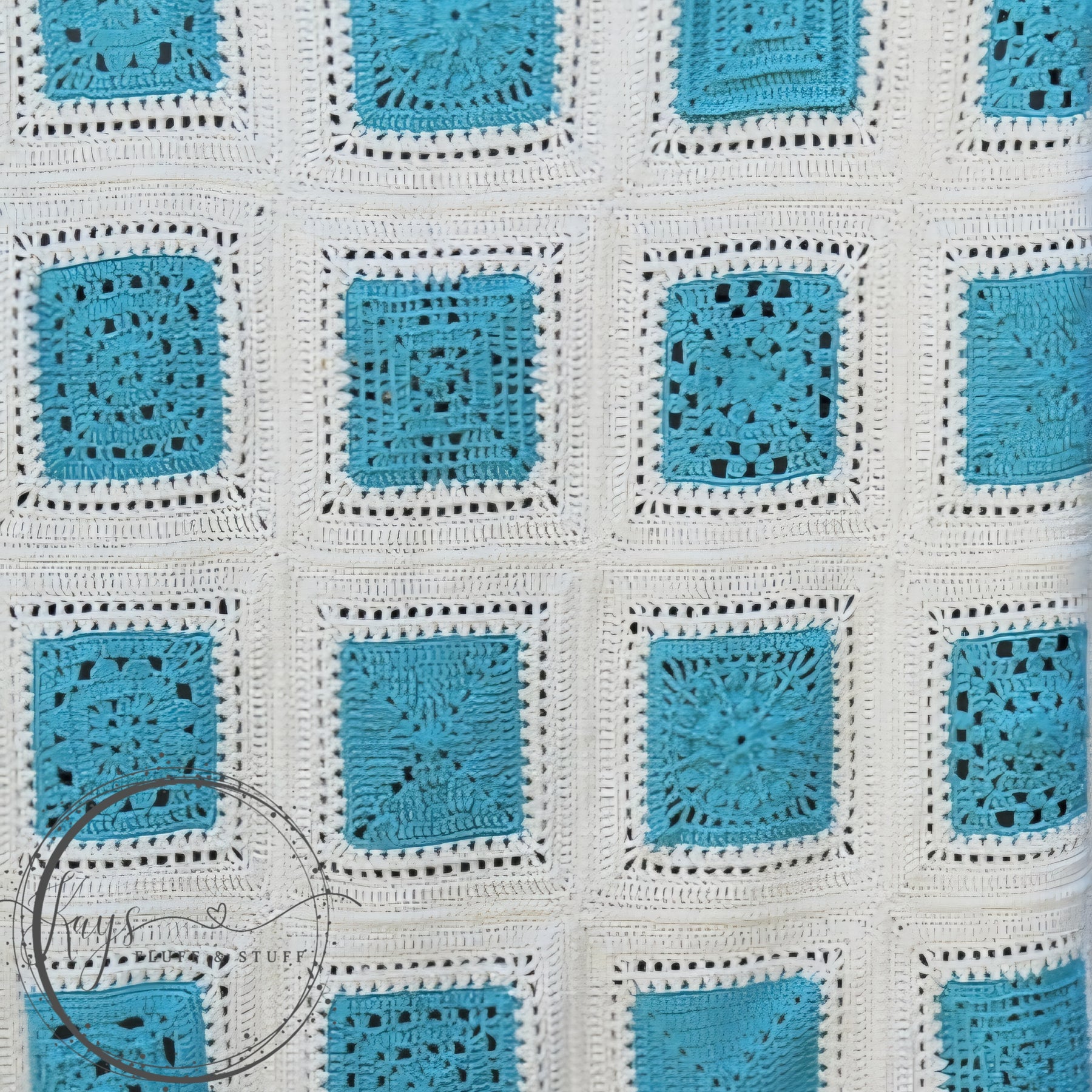 Crochet Cream/Teal Granny Square Throw