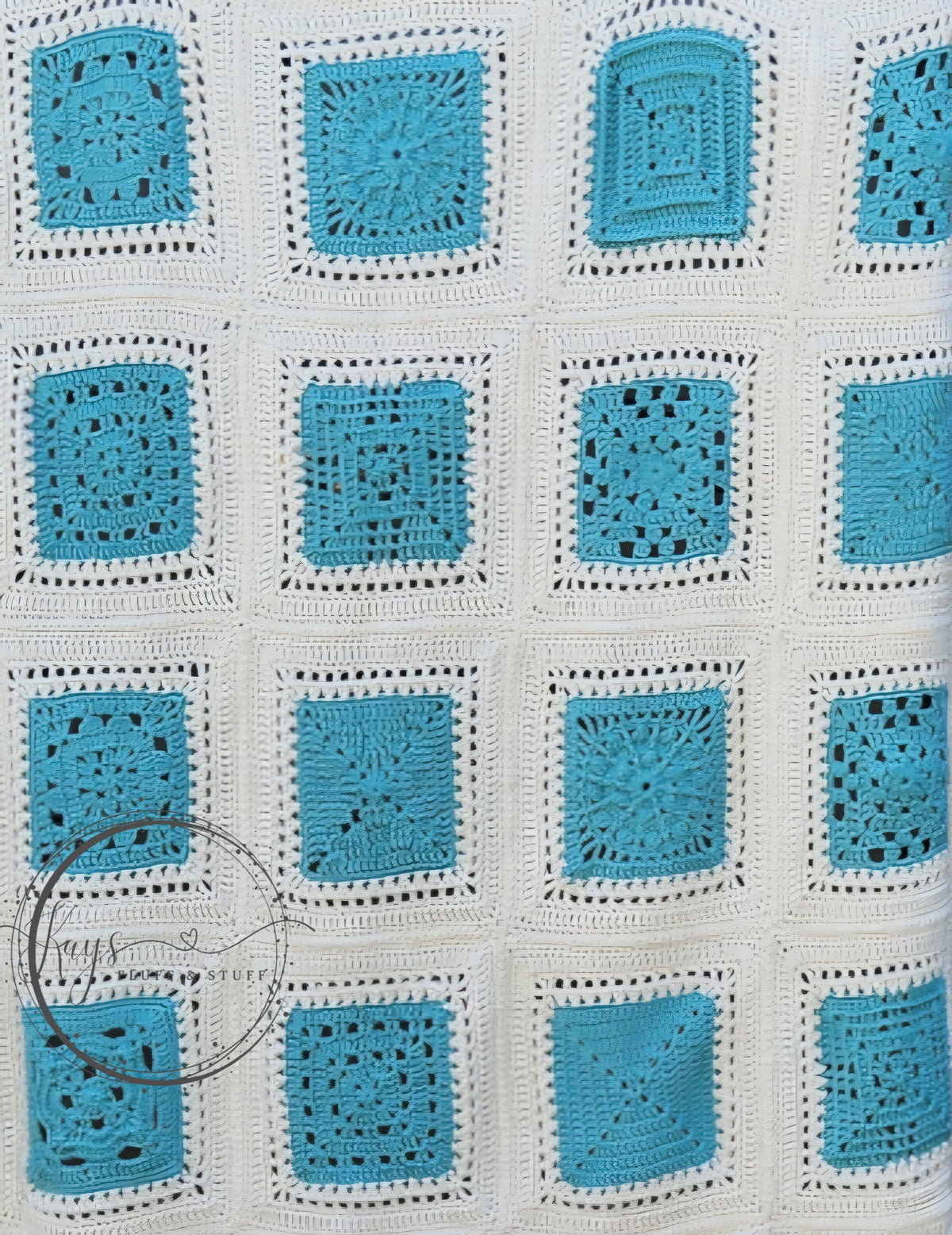 Crochet Cream/Teal Granny Square Throw