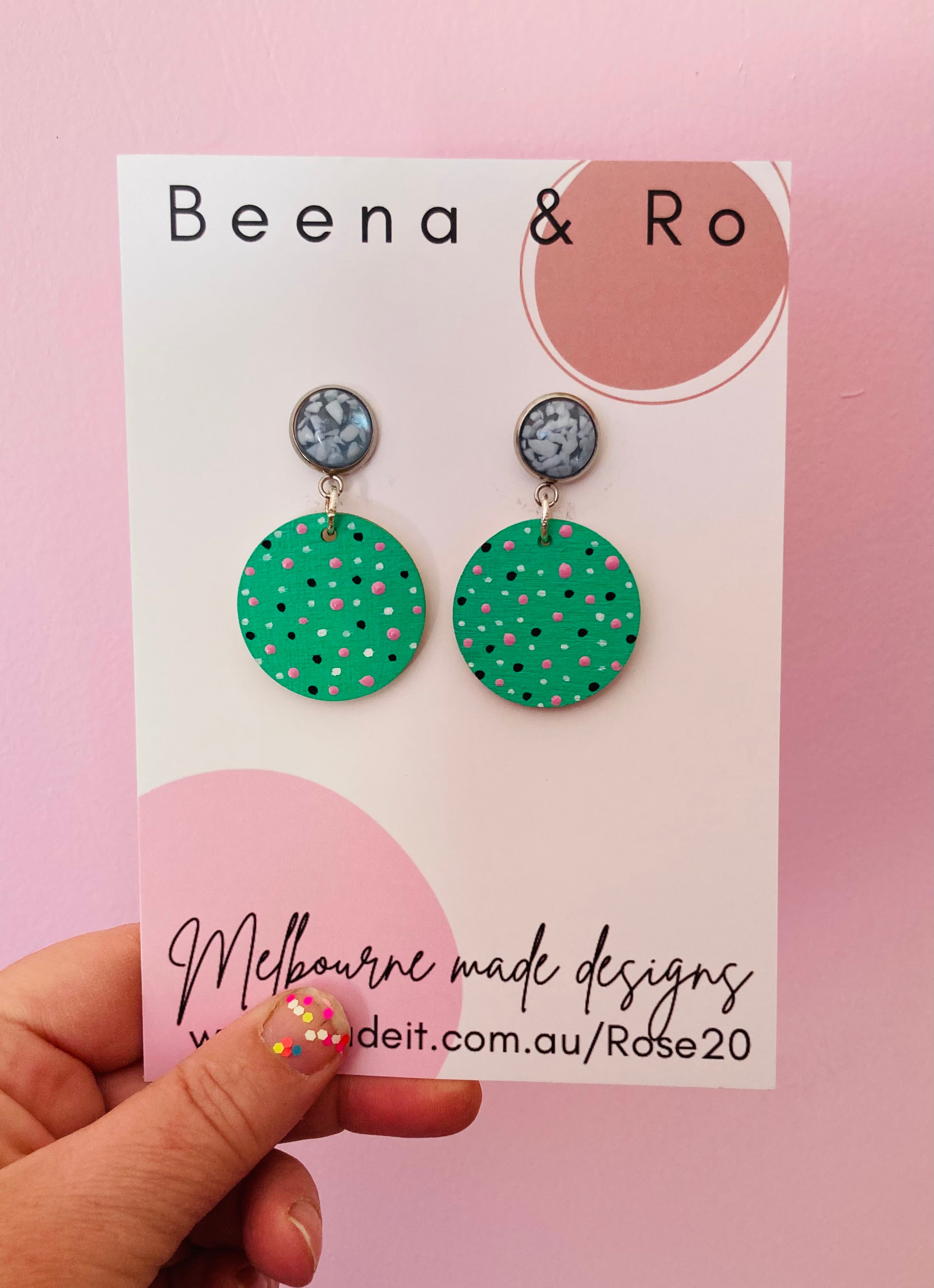 Hand painted green dotty earrings