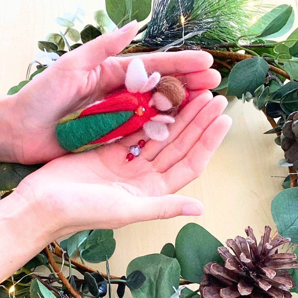 Holly Guardian of Christmas Joy | Handcrafted Needle Felted Wool Christmas Fairy Ornament | Flower Guardian Collection