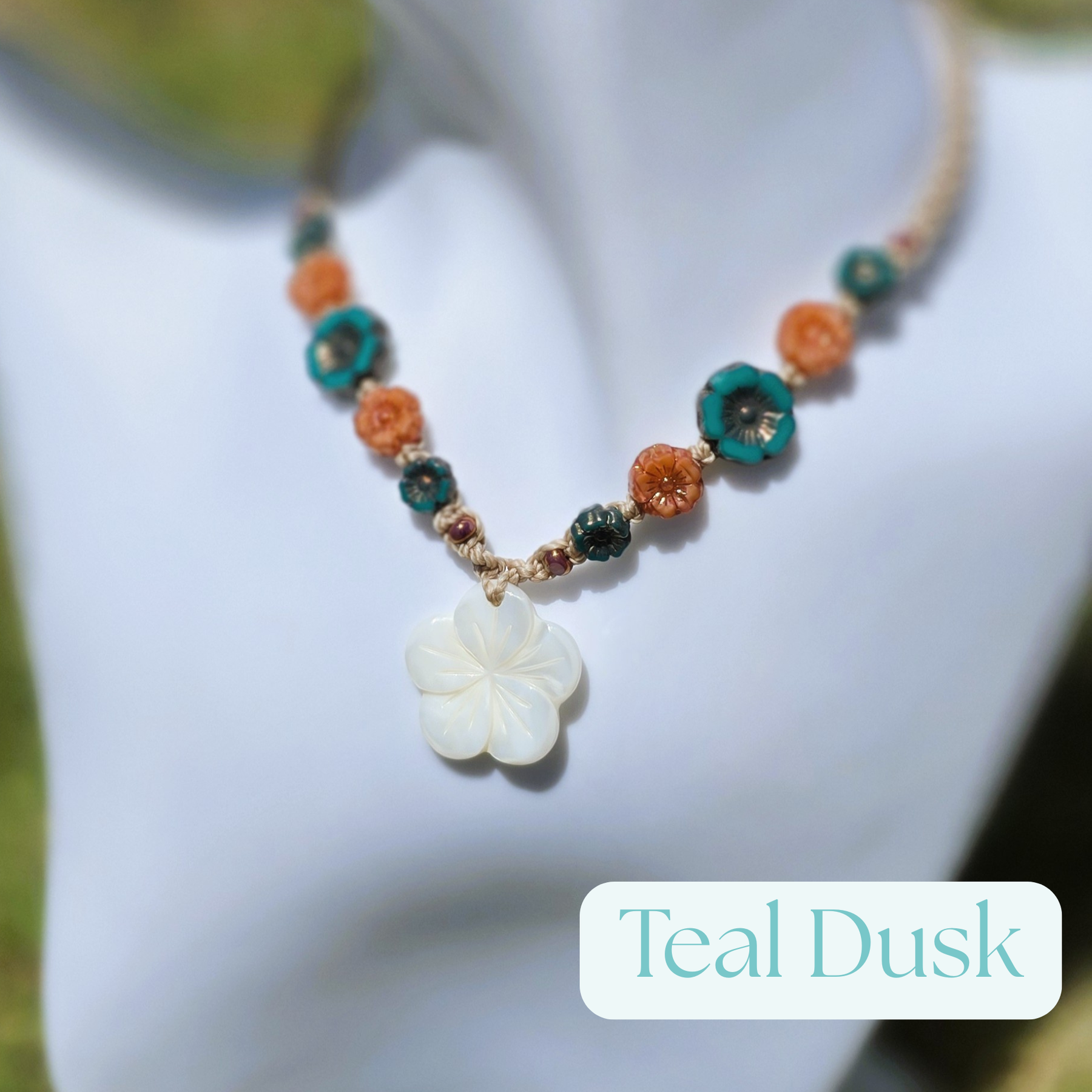 Flower Necklace with Mother of Pearl and Czech Glass Beads
