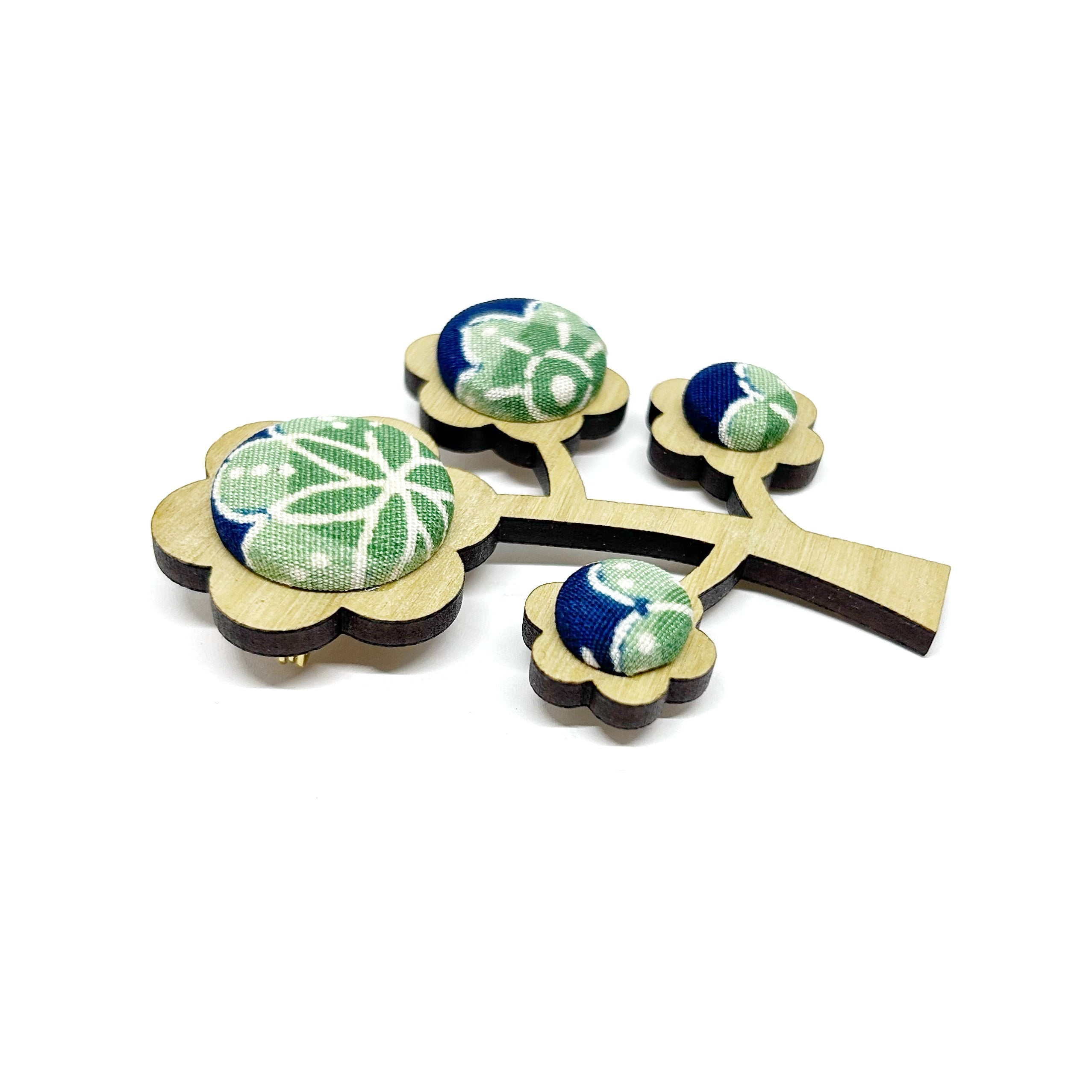 Kimono Tree Brooch - Green and Navy