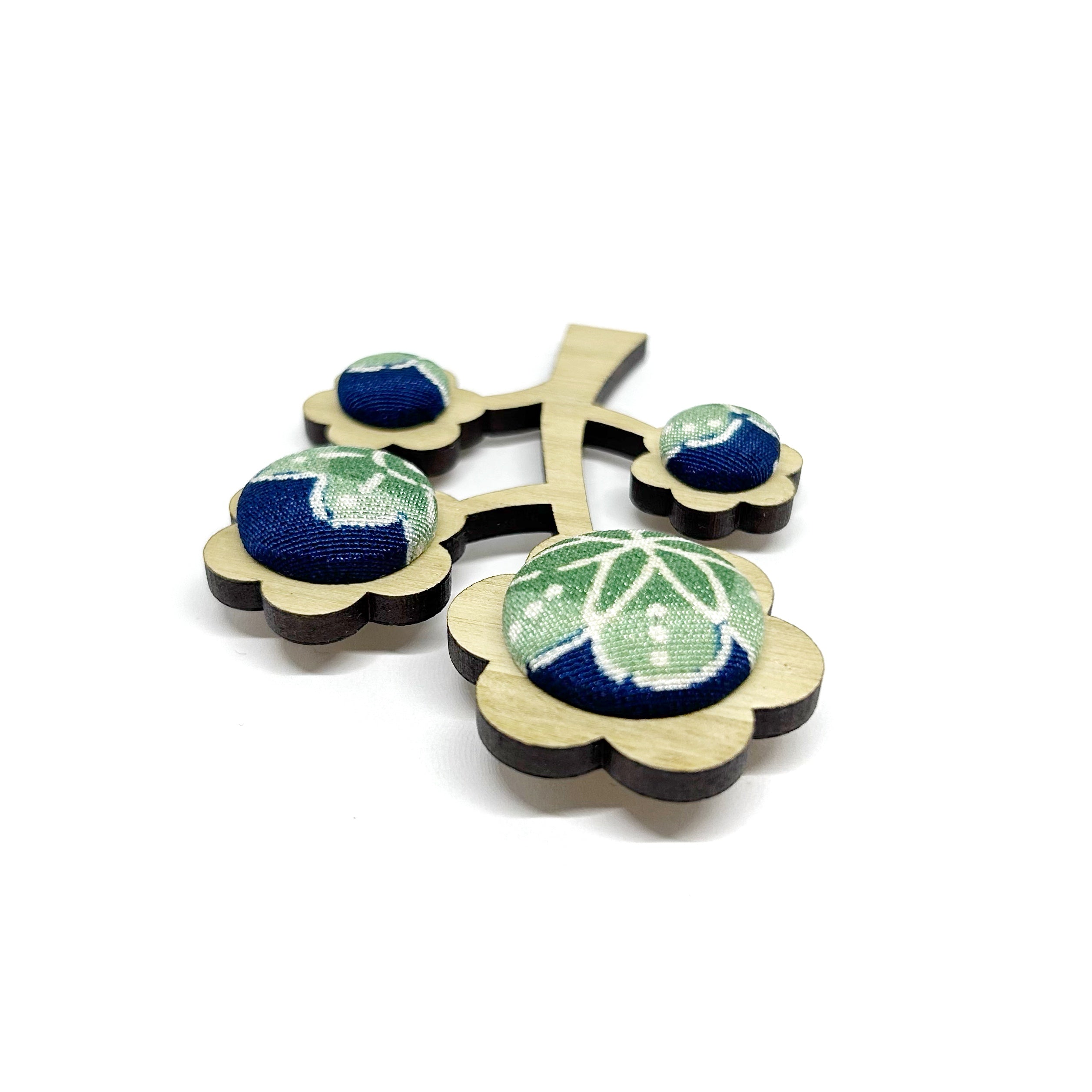 Kimono Tree Brooch - Green and Navy
