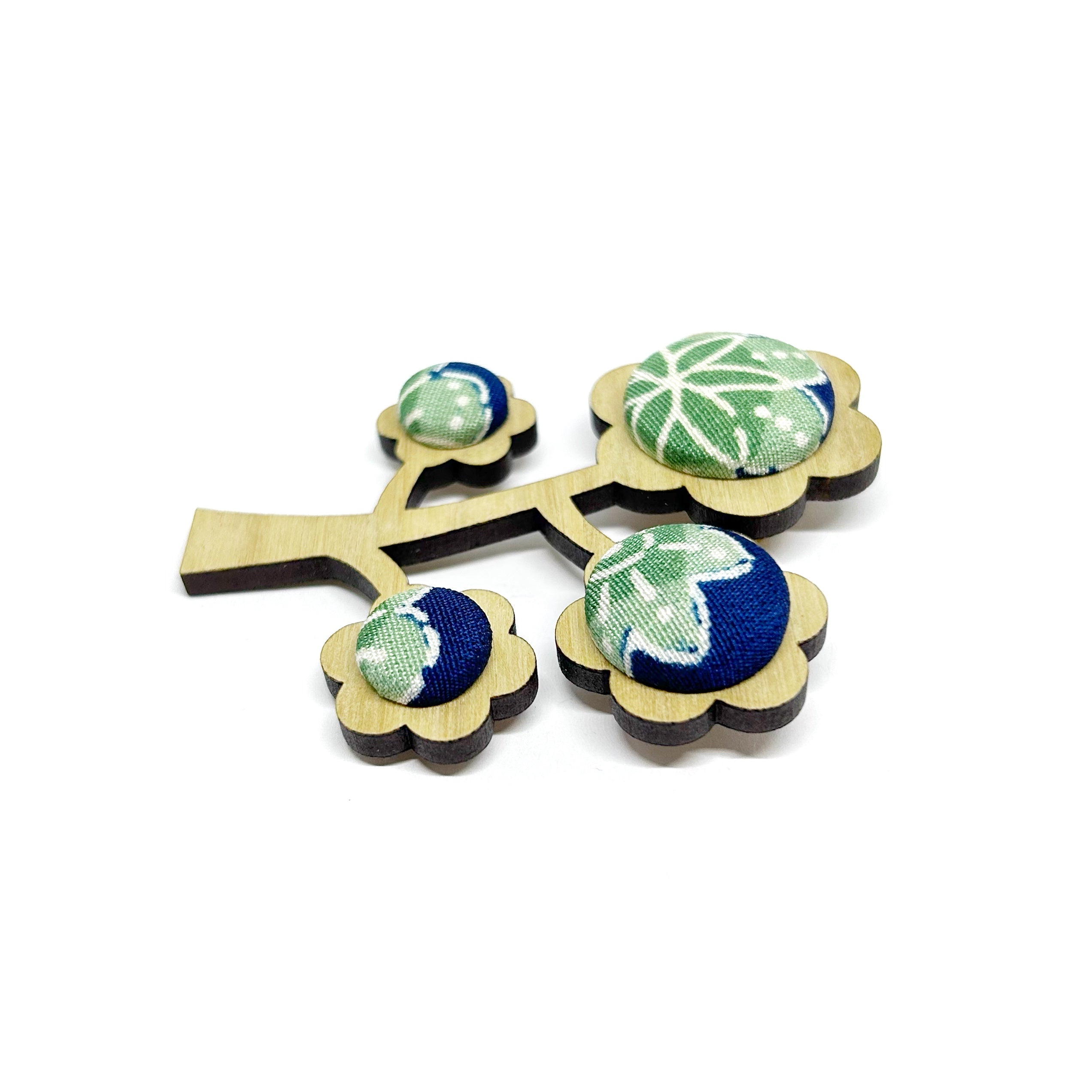 Kimono Tree Brooch - Green and Navy