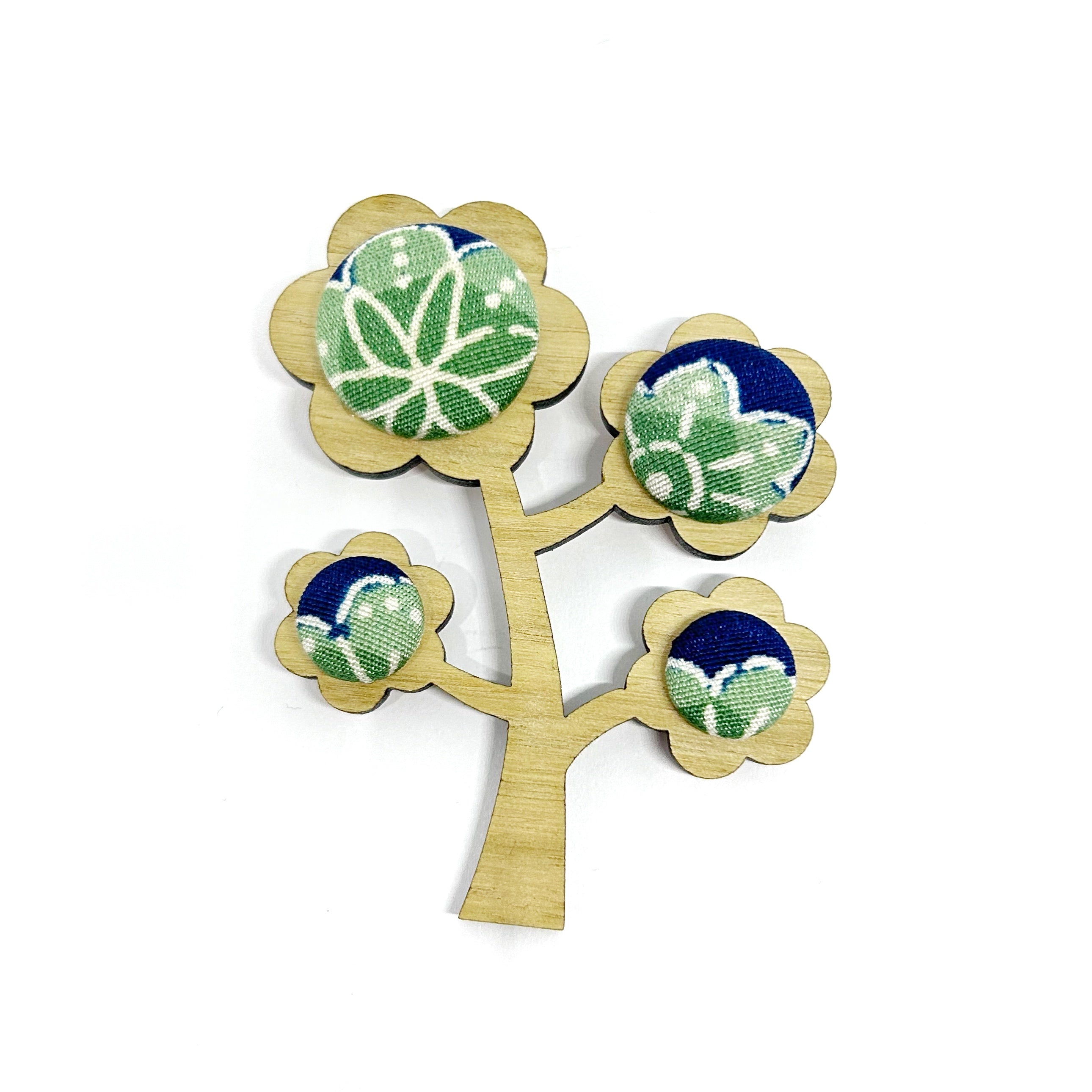 Kimono Tree Brooch - Green and Navy