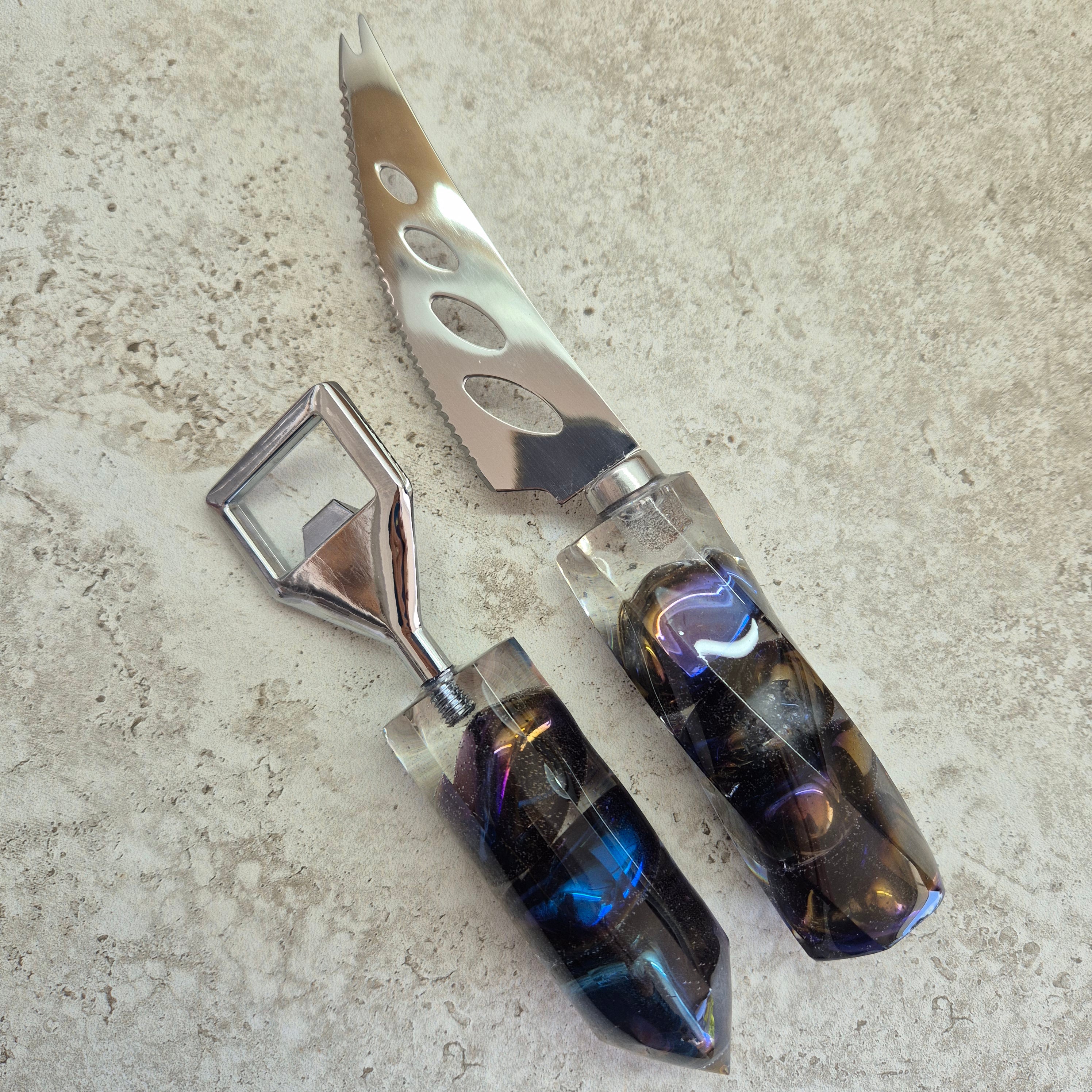 Handmade Resin cheese knife and bottle opener gift sets