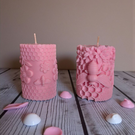 Hand Poured Bee Candle | Patchouli, Musk & Sandalwood | Hot Pink Pillar