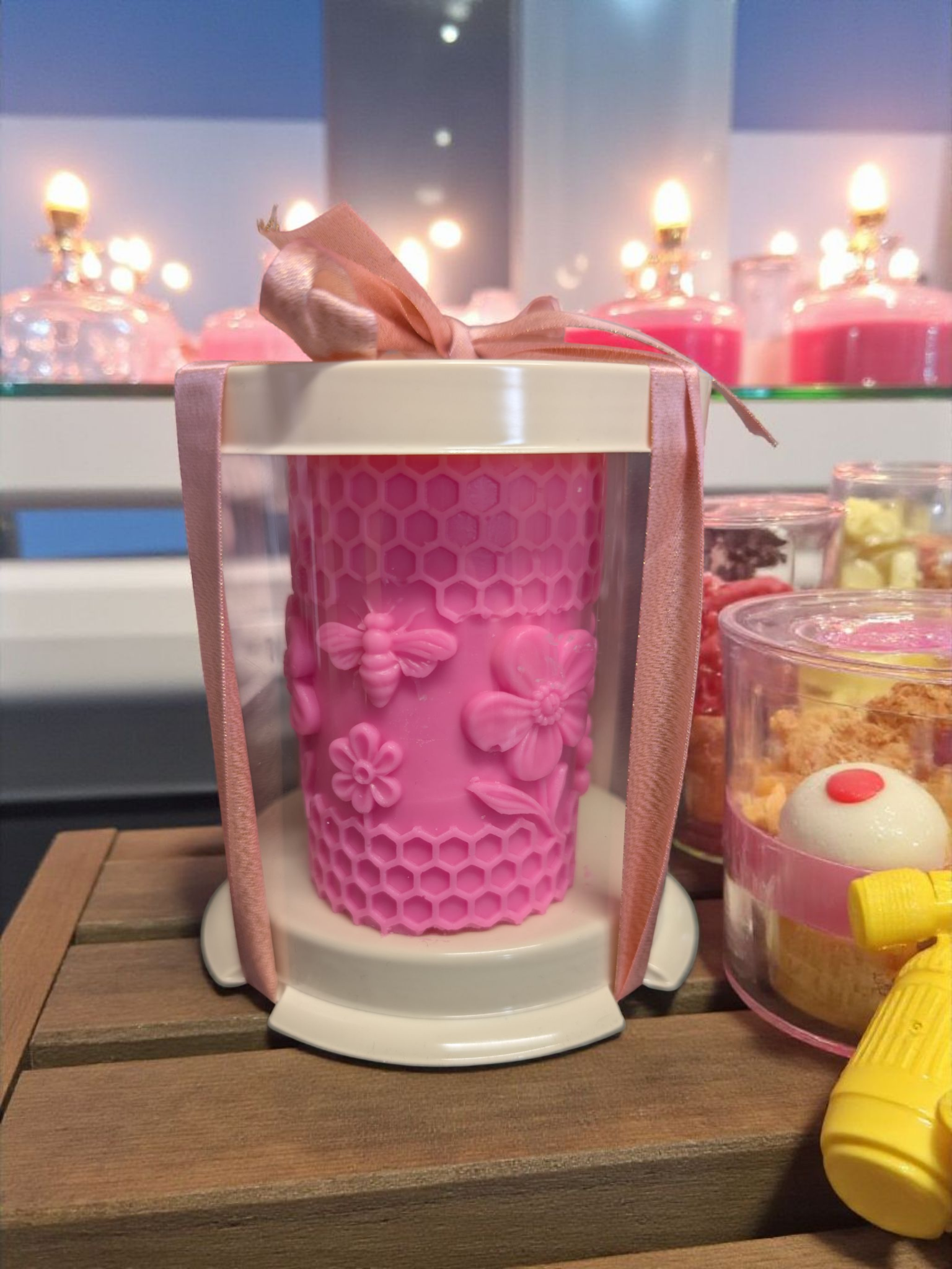 Hand Poured Lovers Candle | Patchouli, Musk & Sandalwood | Hot Pink Pillar 11cm x 7cm
