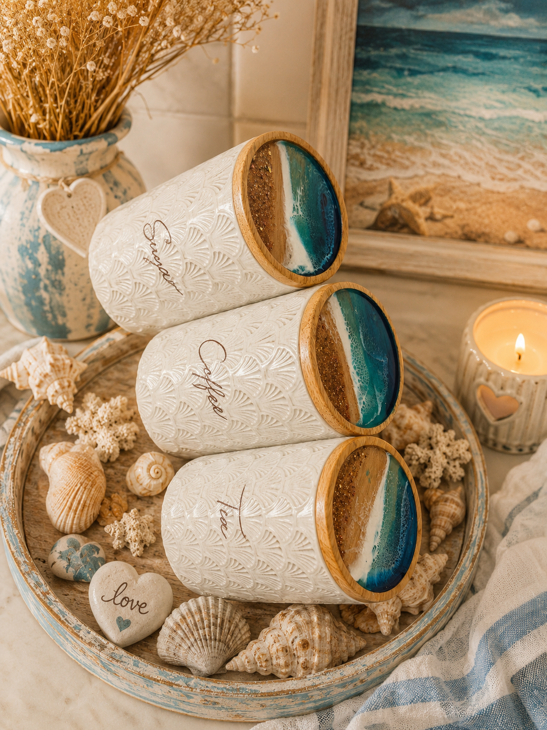 Large beach canisters | canisters | jars | coffee jars | kitchen decor | decorations | gift ideas | Xmas gift | Mother’s Day gift