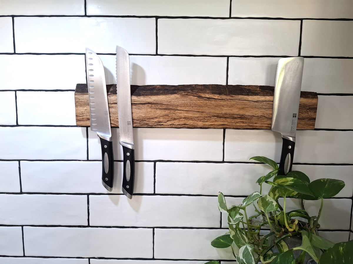 Handmade Wooden Magnetic Knife Holder: Wall-Mounted Kitchen Rack