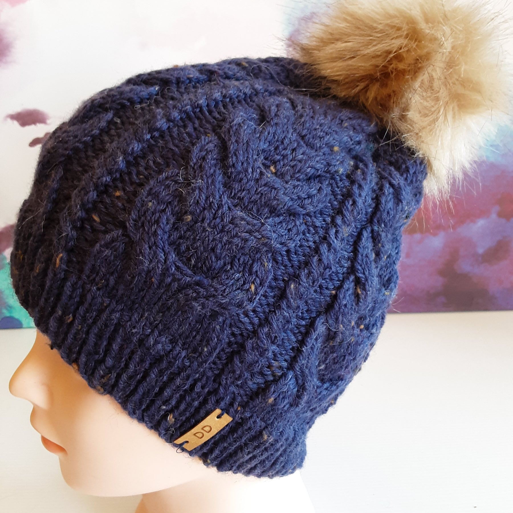 Navy blue flecked pure merino wool beanie