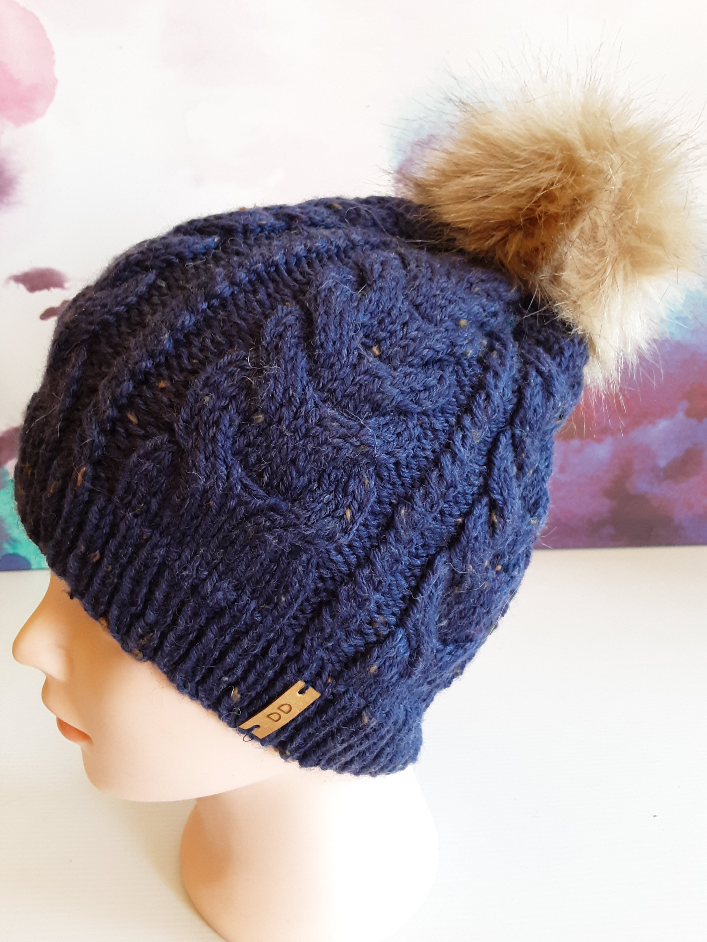 Navy blue flecked pure merino wool beanie