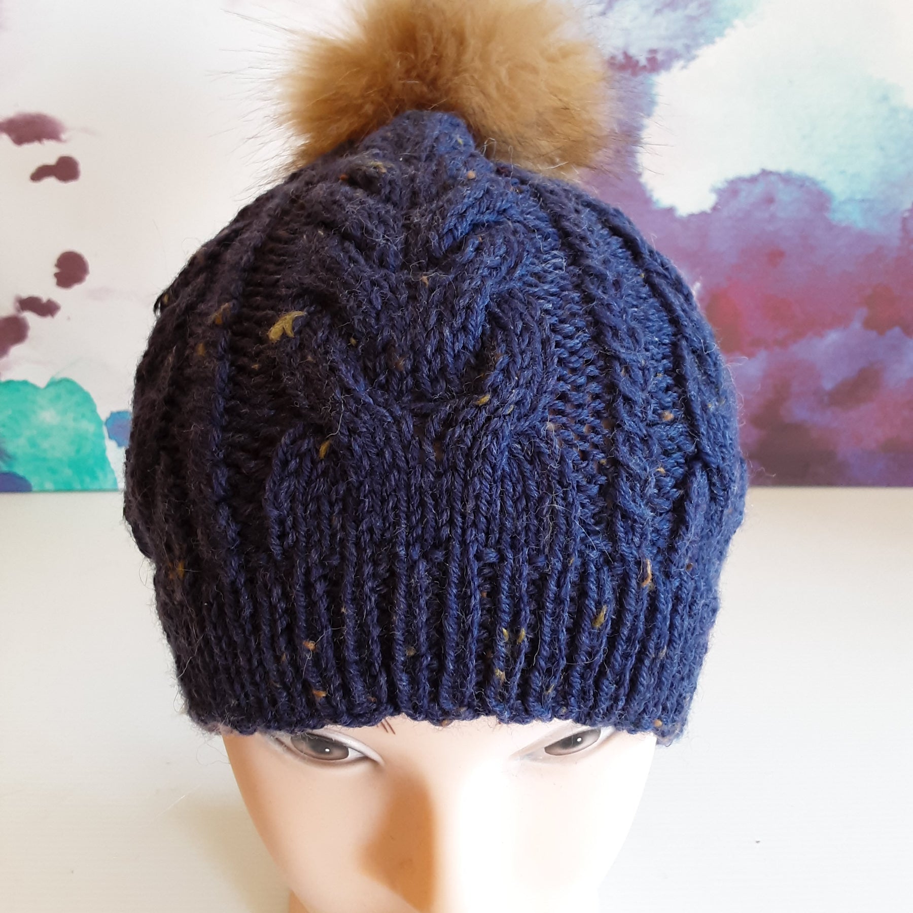 Navy blue flecked pure merino wool beanie