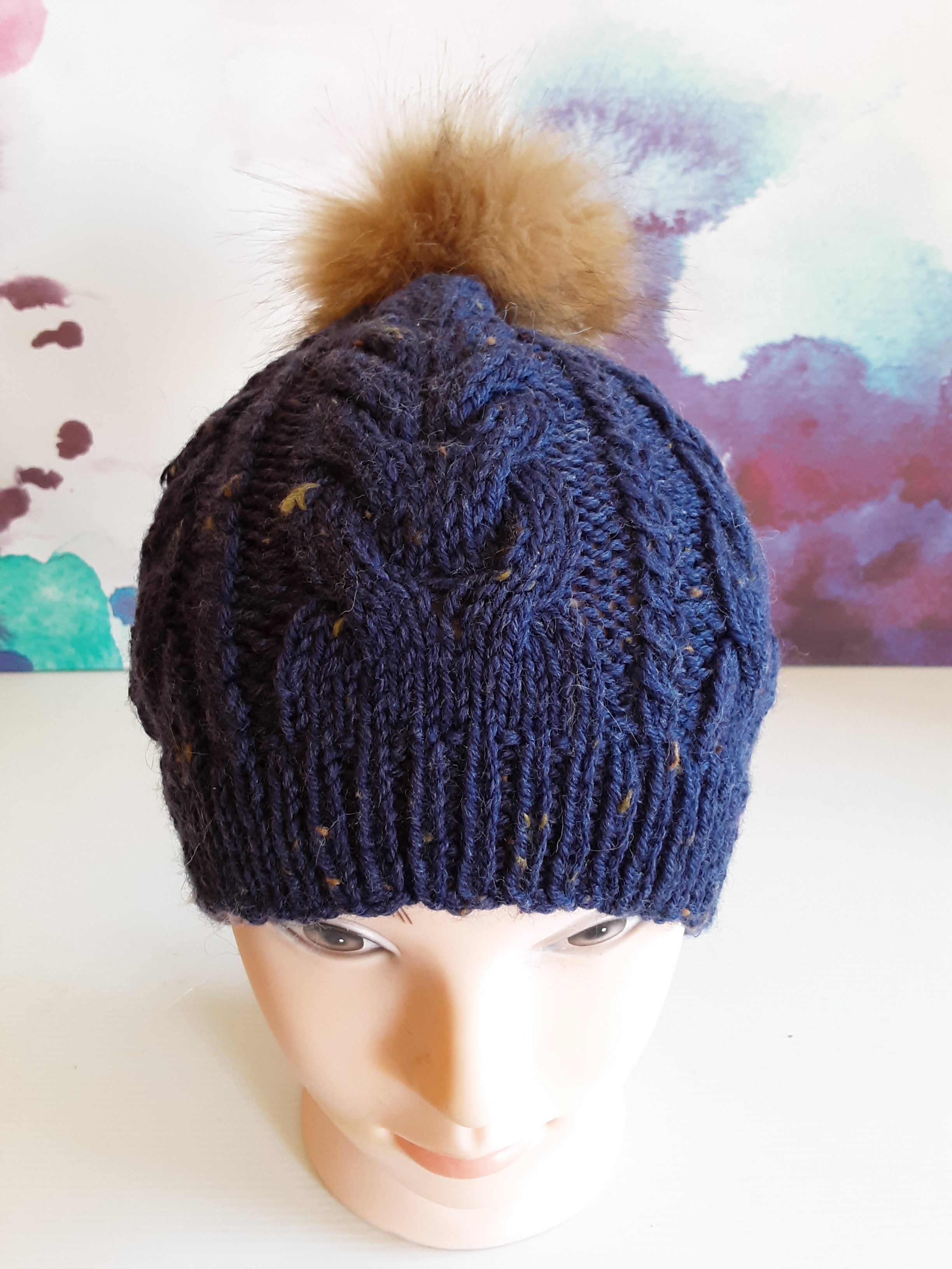 Navy blue flecked pure merino wool beanie