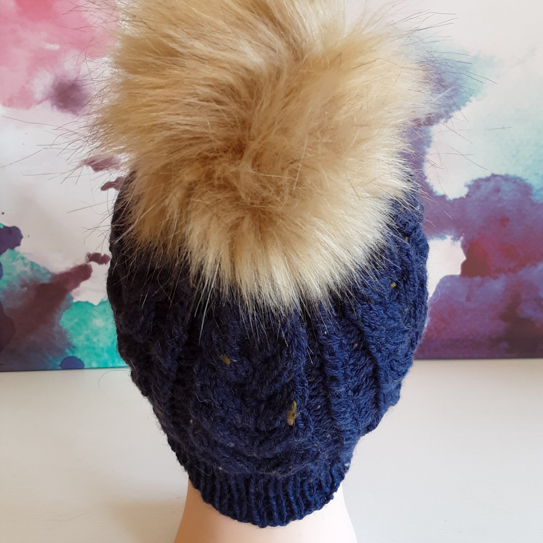 Navy blue flecked pure merino wool beanie