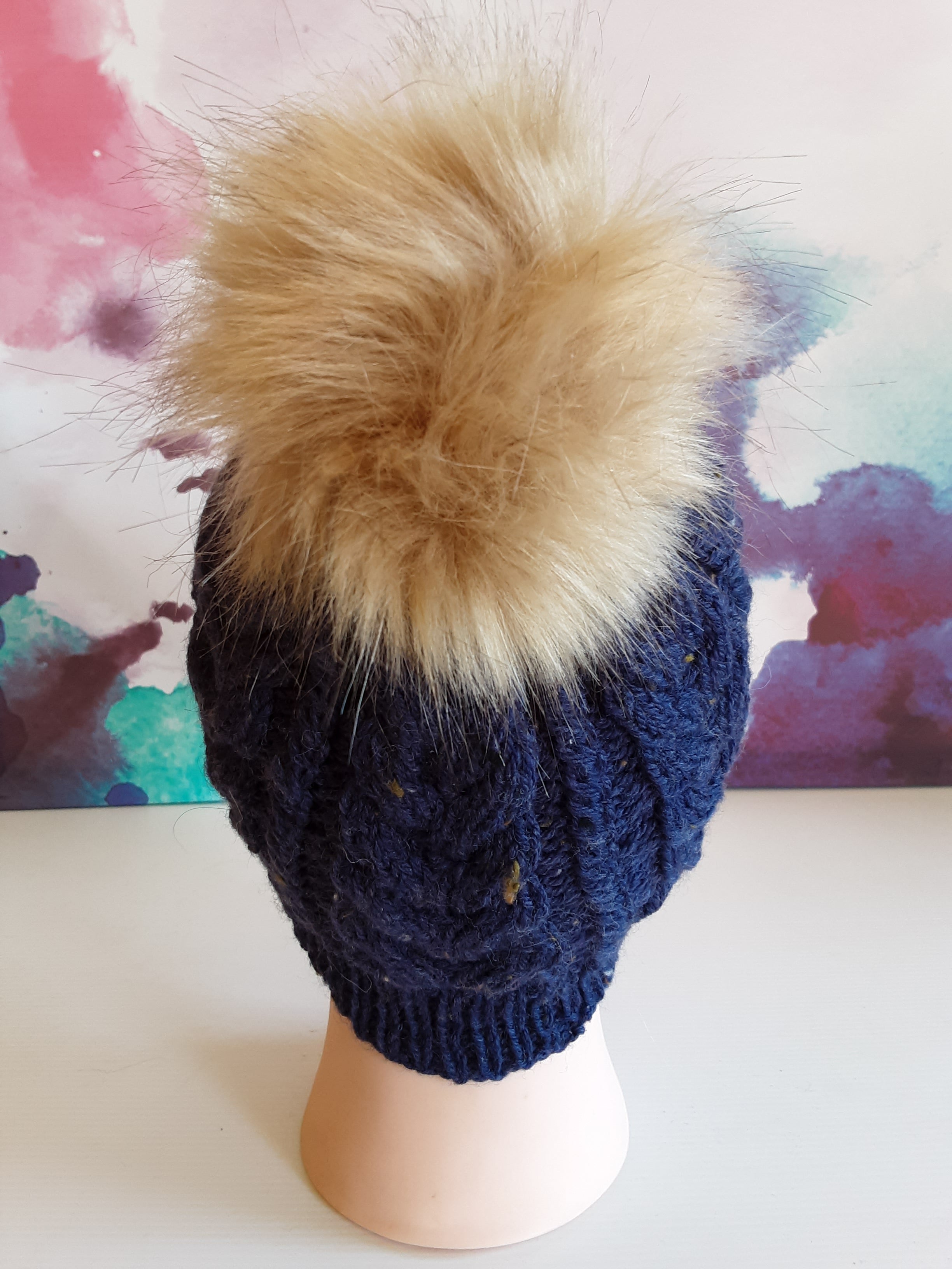Navy blue flecked pure merino wool beanie