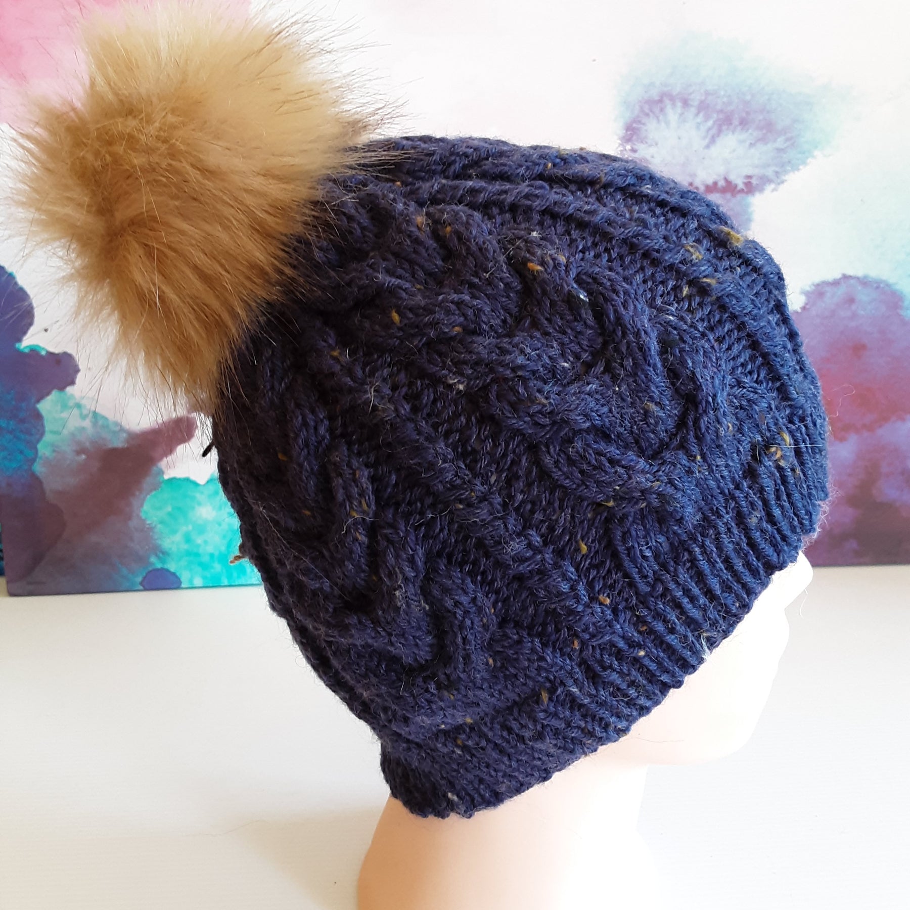Navy blue flecked pure merino wool beanie