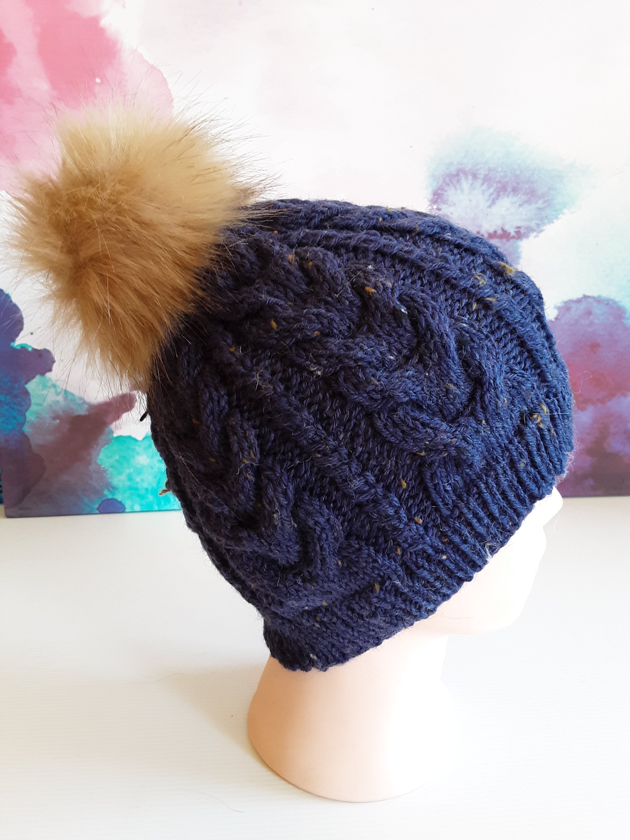 Navy blue flecked pure merino wool beanie
