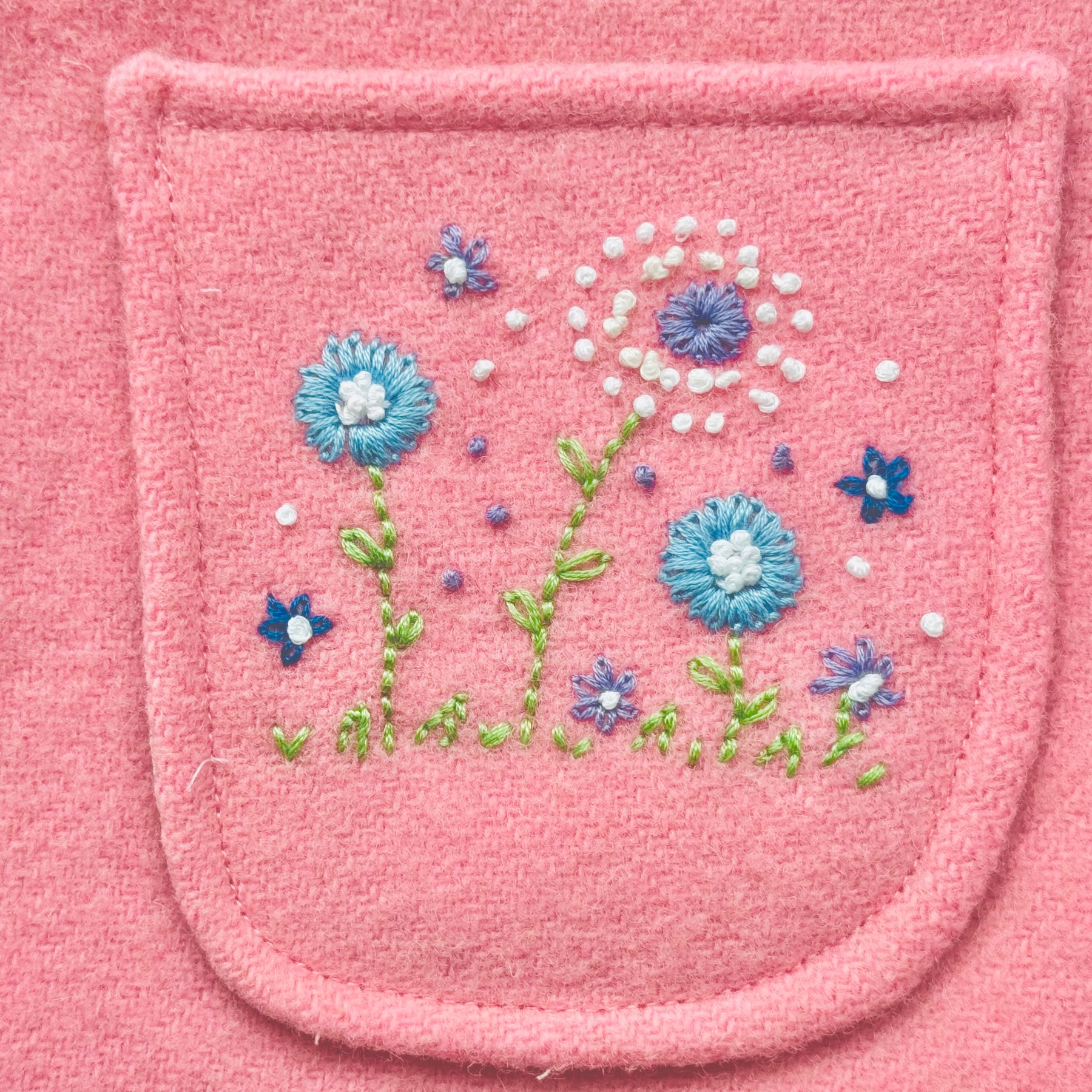 Pretty Pink Upcycled Blanket Coat with Hand Embroidered Pocket