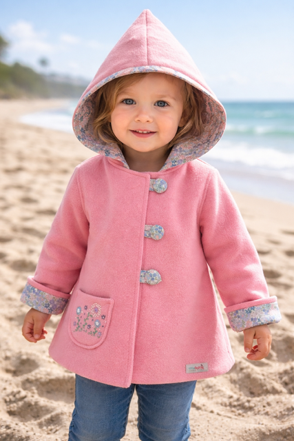 Pretty Pink Upcycled Blanket Coat with Hand Embroidered Pocket