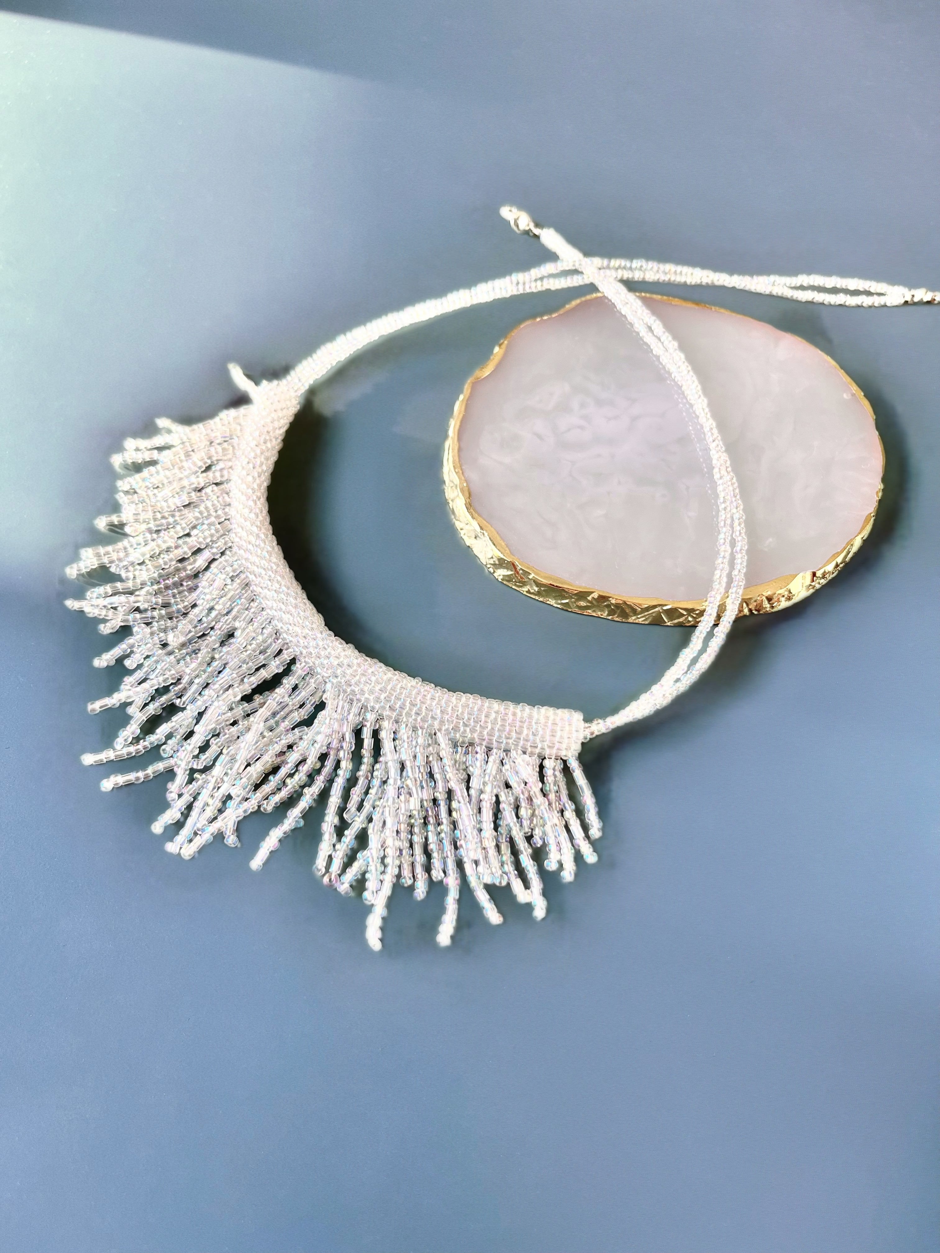 SHIMMER NUDE | Silver Crystal | 2 colors | festive necklace | beaded handmade