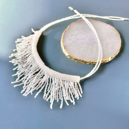 SILVER CRYSTAL | Shimmer Nude | 2 colors | festive necklace | beaded handmade