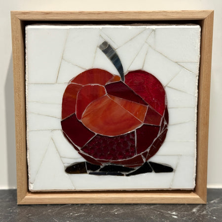Stained Glass Mosaic Apple Framed in Oak