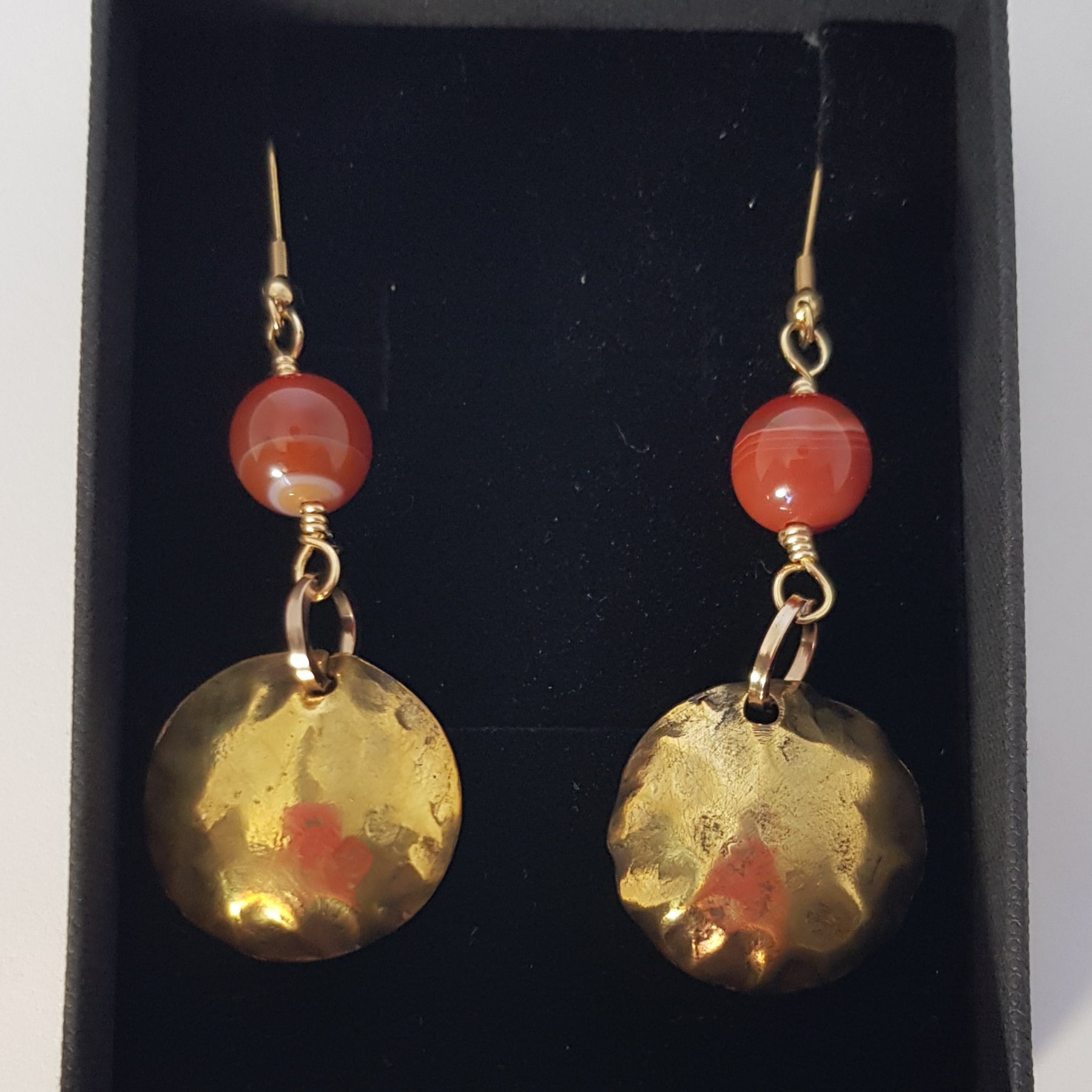Brass domed earrings with Carnelian beads #631 AM/E