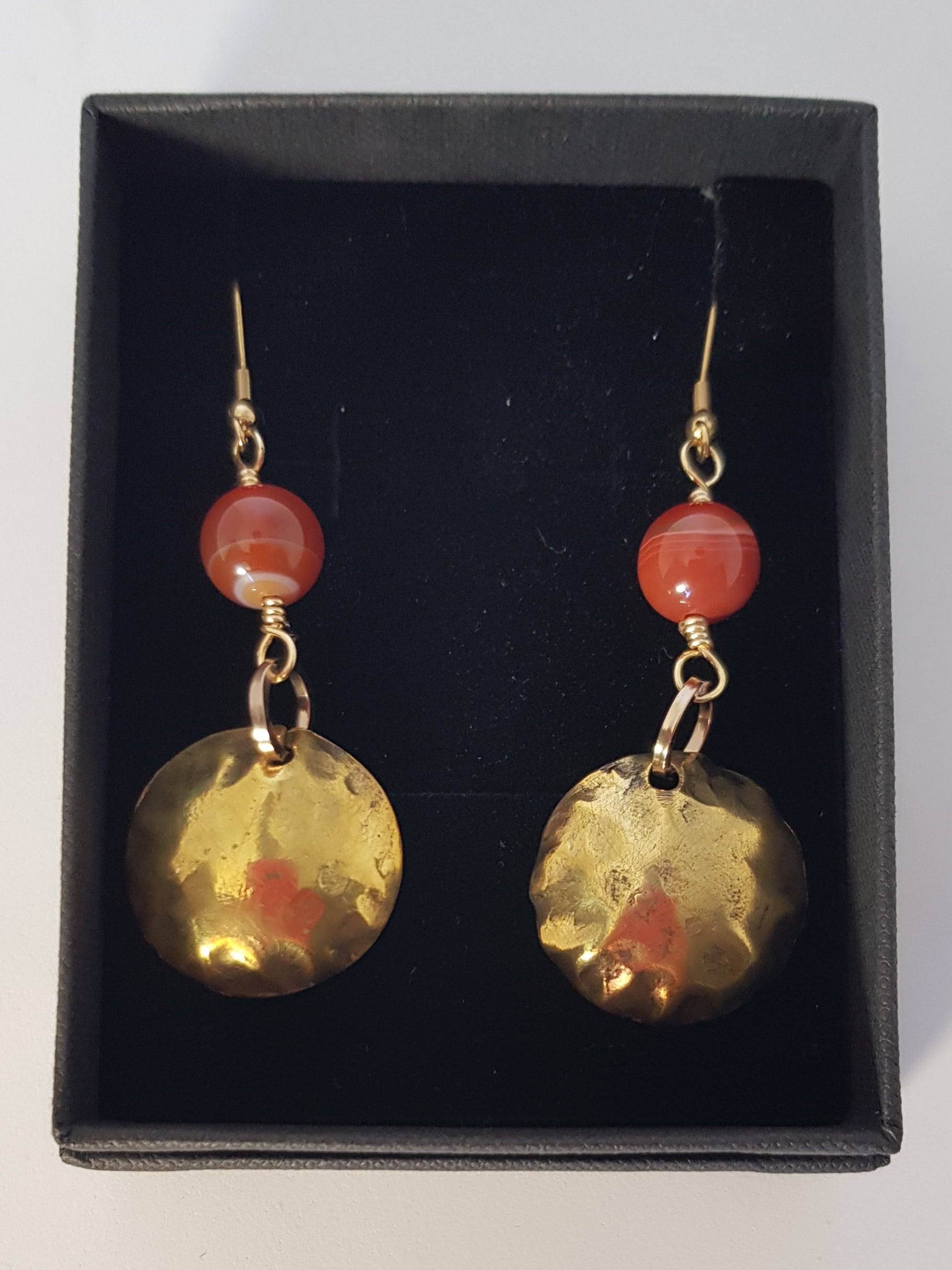 Brass domed earrings with Carnelian beads #631 AM/E
